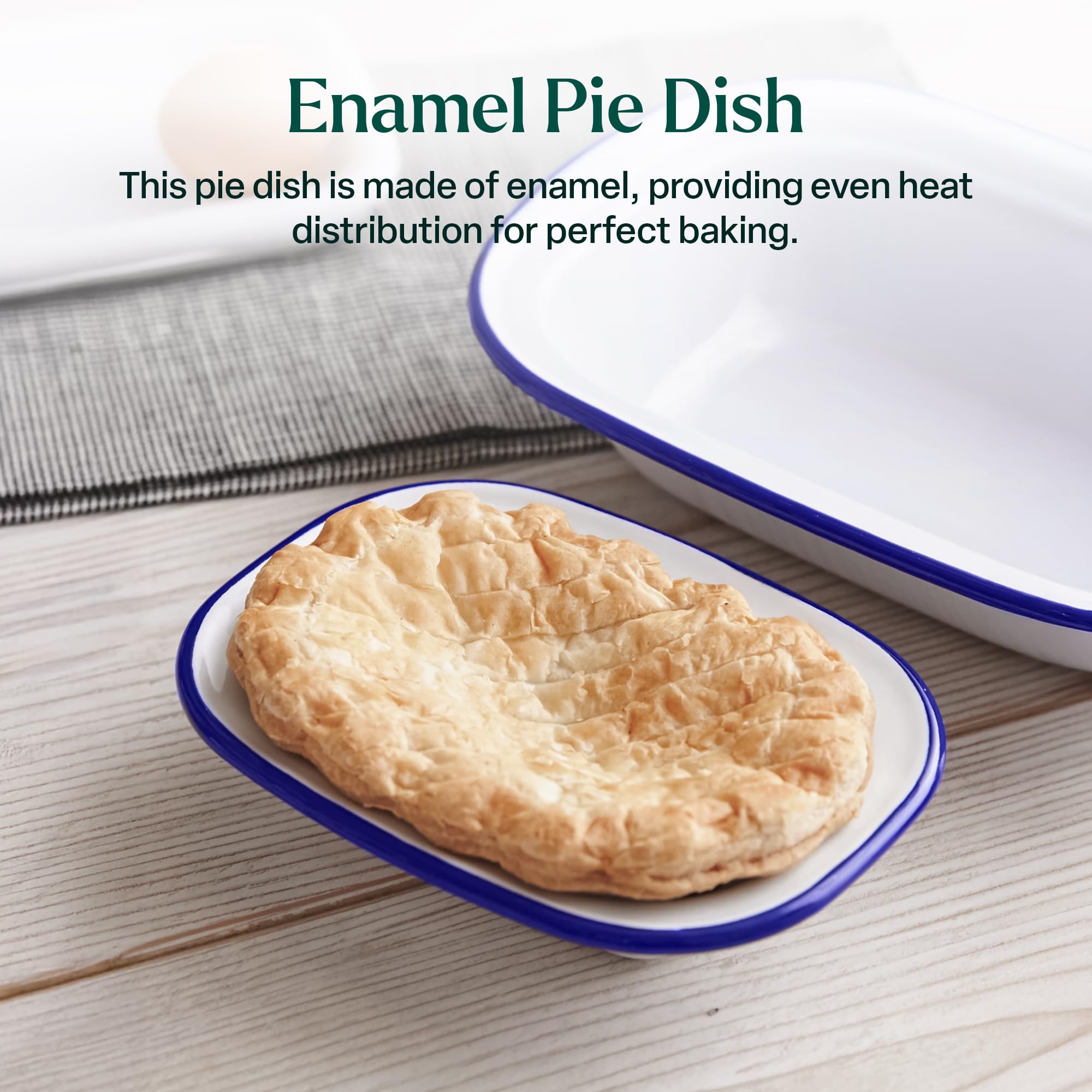 WINSOME Enamel Pie Dish, White With Blue Rim, L 22 x W 16 x D 4.8 CM - Image 4