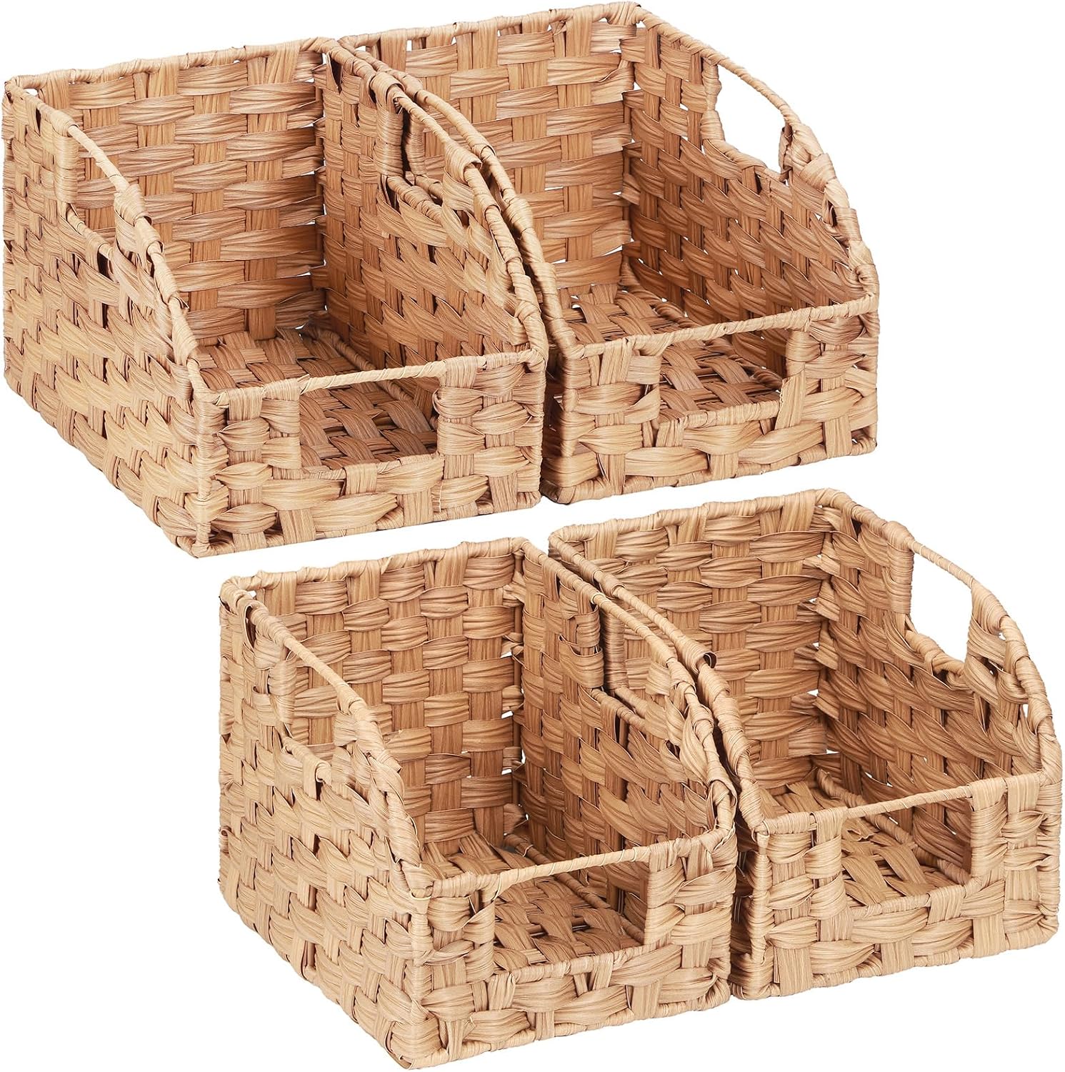 Lifewit Handwoven PP Wicker Storage Basket, Waterproof Imitation Rattan Basket with Built-in Handles, Trapezoid Baskets for Organizing Shelves, Pantry, Burlywood, 2-Pack (Large+Medium)