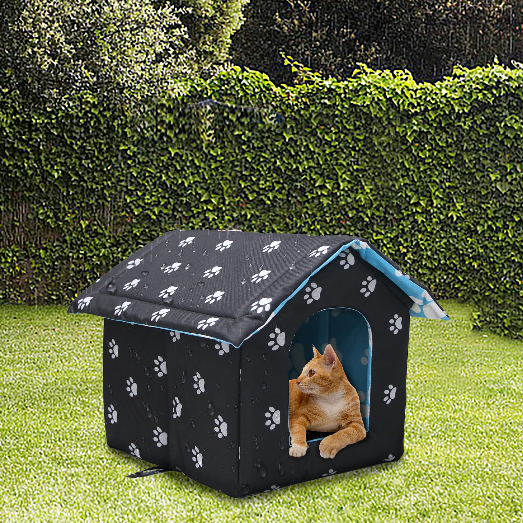 Niche D'extérieur pour Chat Facile à Laver Pliable avec Coussin Amovible Résistant Aux Intempéries Abri Maison pour Chats Imperméable