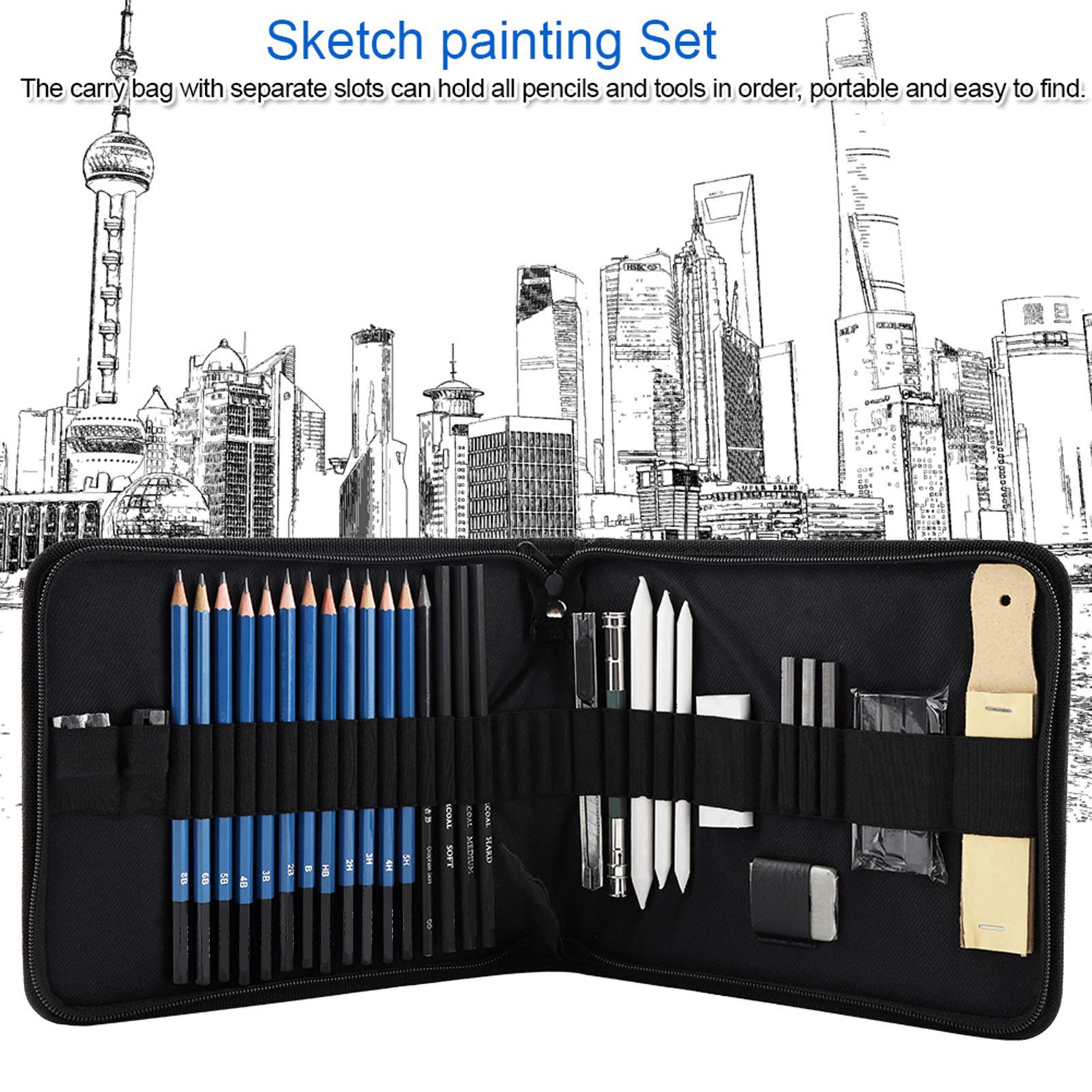 32 pièces/ensemble Kit de crayons de dessin professionnels ensemble d'outils d'esquisse fournitures d'art avec sac de transport