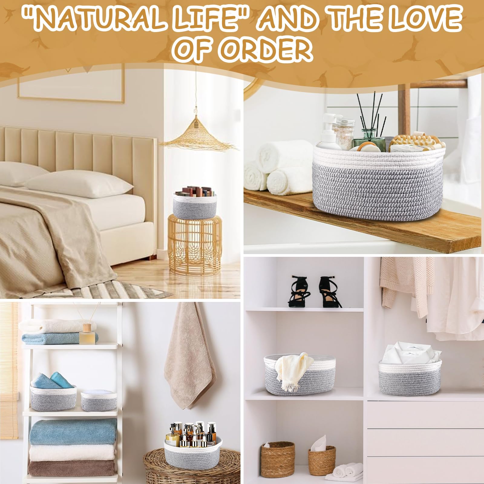 Set 5 Cestini Portaoggetti In Corda Di Cotone - Organizer Impilabile