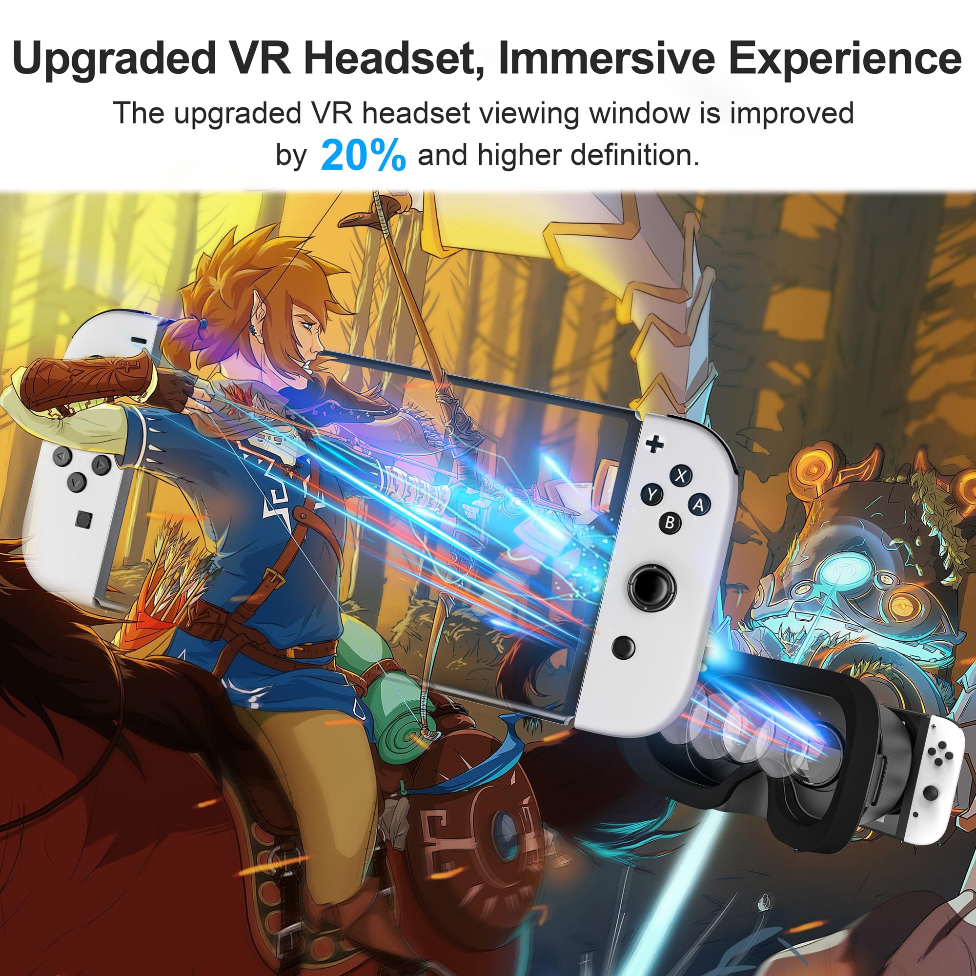 Cuffie VR per Nintendo Switch OLED & Switch – Lenti e fascia HD regolabili, comodi occhiali 3D per Zelda, Mario Odyssey, Smash Bros VR Gaming (Nero e bianco)