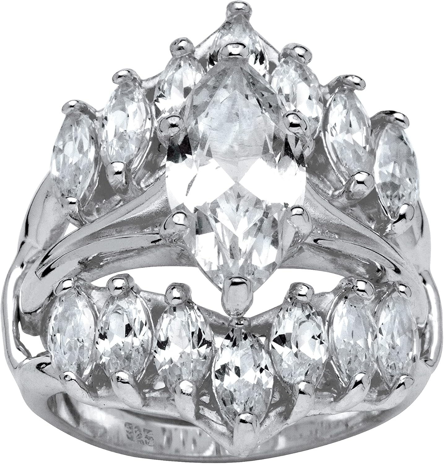 PalmBeach Sterling Silver Marquise Cut Cubic Zirconia Bridal Ring Set Sizes 5-10