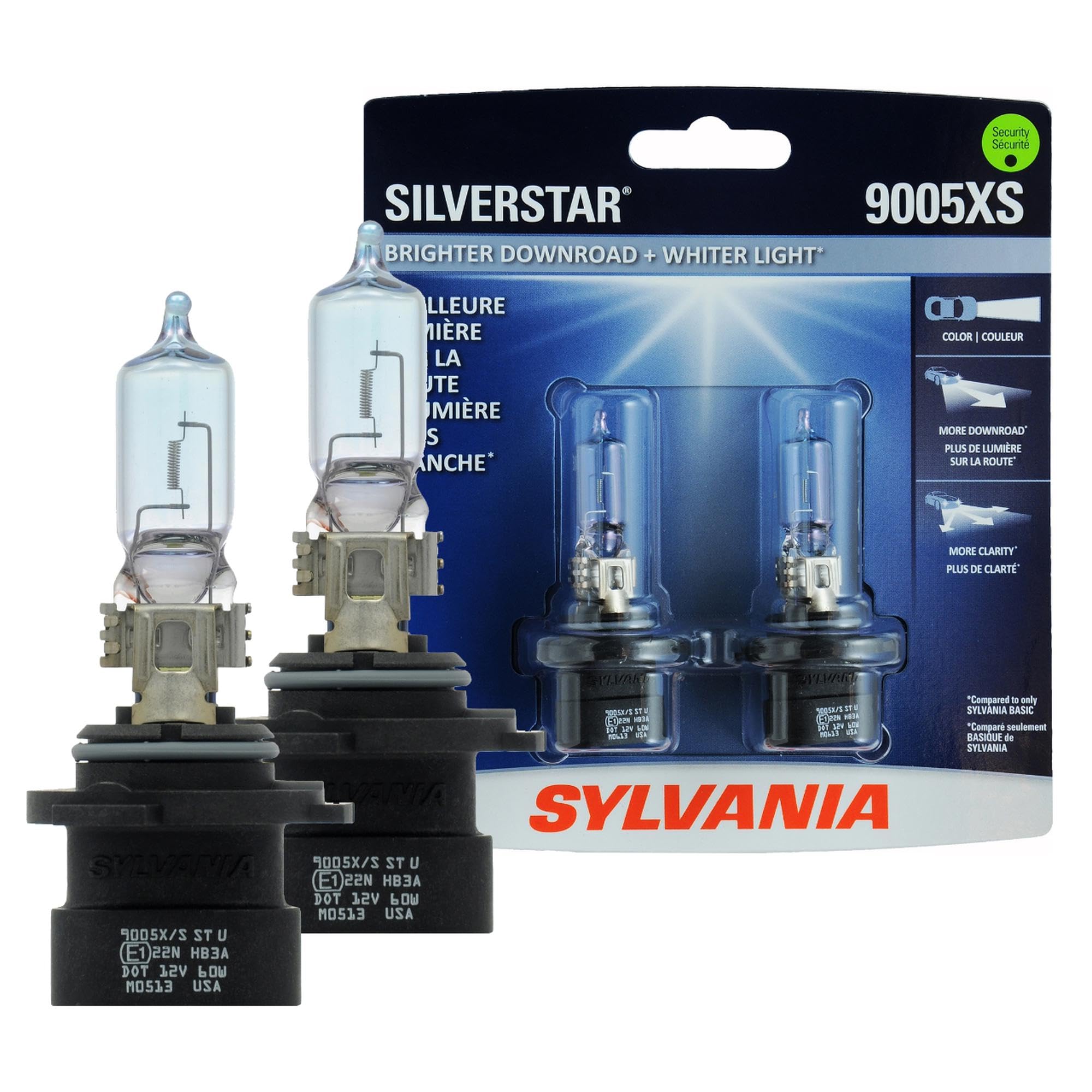 SYLVANIA - 9005XS SilverStar - High Performance Halogen Headlight Bulb, High Beam, Low Beam and Fog Replacement Bulb, Brighter Downroad with Whiter Light (Contains 2 Bulbs)