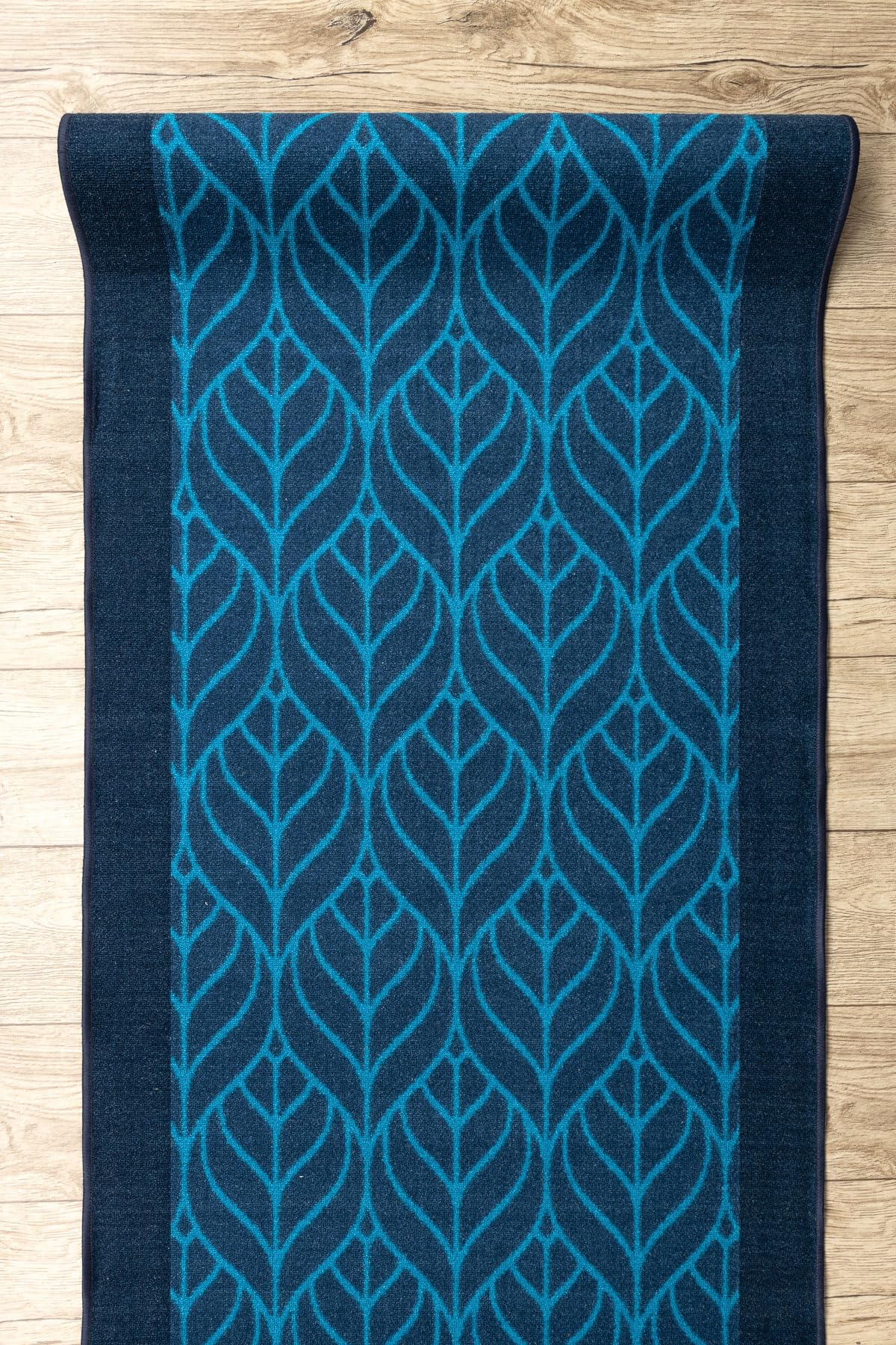rugsx Alfombra de Pasillo Plumas de Pavo Real - Antideslizante, Moderna y Duradera, Ideal para Cocina, Pasillo y salón, Azul Marino 100x420 cm