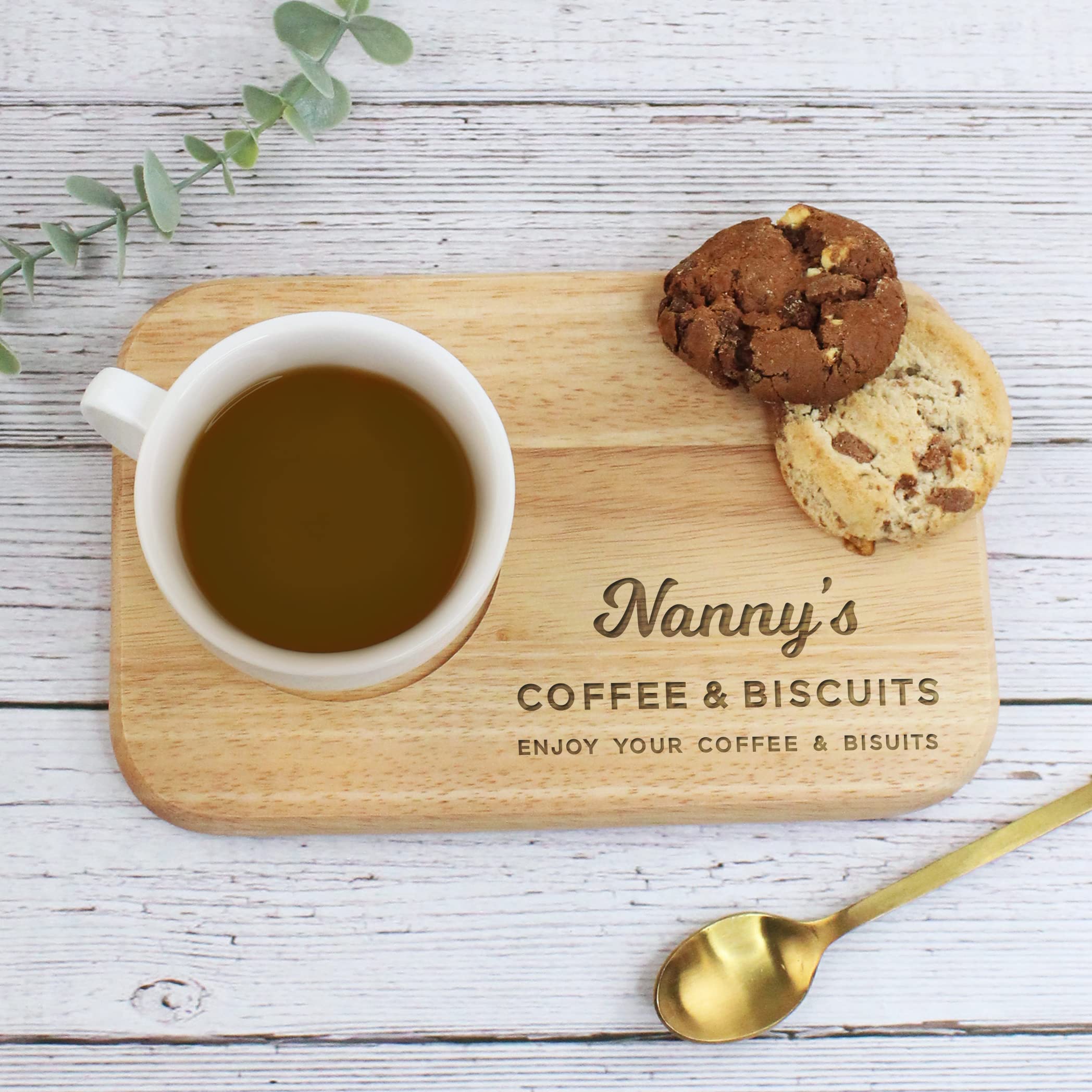 Personalised Nanny's Coffee & Biscuits Board, Wooden Treat Board, Snack Tray, for Nanny, Birthday Gifts for Her
