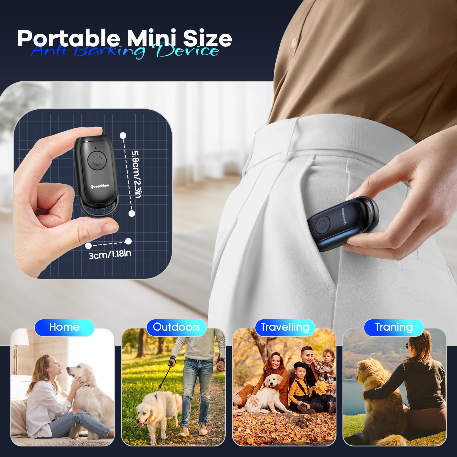 Bubbacare Anti Bell Gerät Hunde, Tragbarer Antibell Ultraschall Gerät, Leistungsstarkes Hunde Bellen Stoppen, Antibell Gerät für Hunde mit LED, Anti Bellen Gerät Drinnen Draußen für Kleine Große Hunde