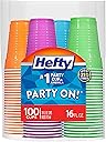Hefty Party On Disposable Plastic Cups, Assorted, 16 Ounce, 100 Count
