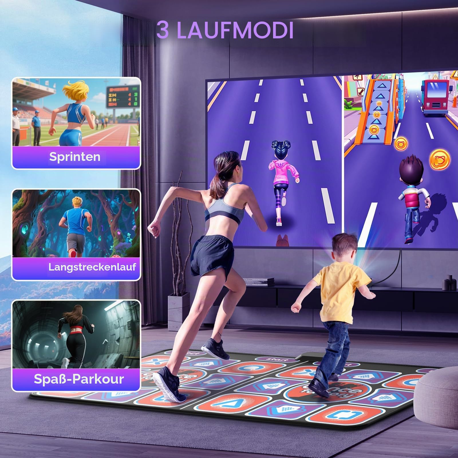 Interaktive Tanzmatte für TV mit Kamera – doppelte rutschfeste Musikmatte für Kinder und Erwachsene, verbesserte Modelle (166 x 93 cm)