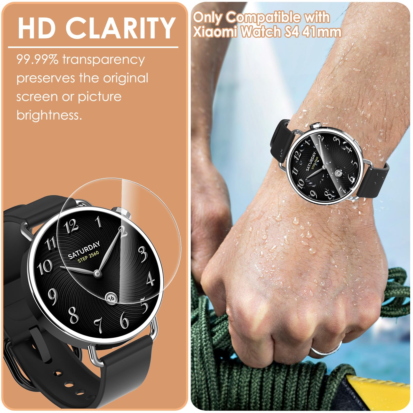 Hianjoo 6 sztuk folii ochronnych na wyświetlacz kompatybilne z Xiaomi Watch S4 41 mm, Premium Soft Folie ochronne na wyświetlacz (41 mm)
