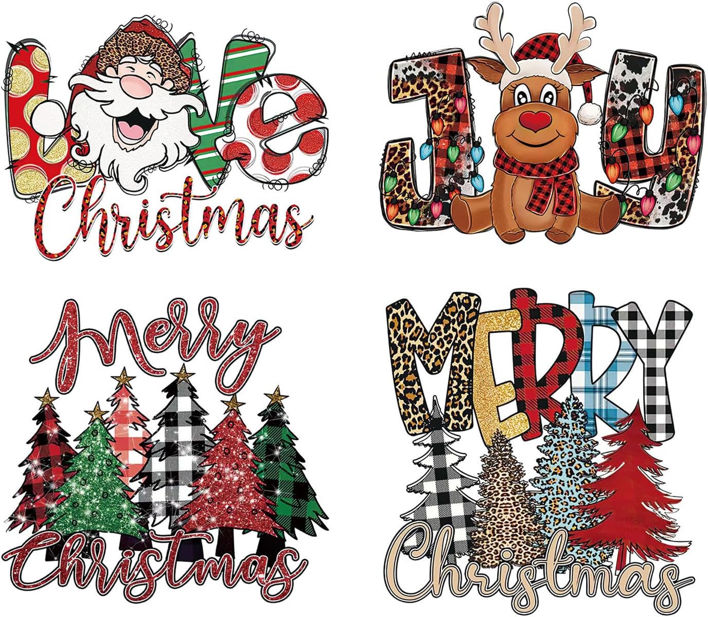 4 Sheets Christmas Iron on Transfers for TShirts Winter