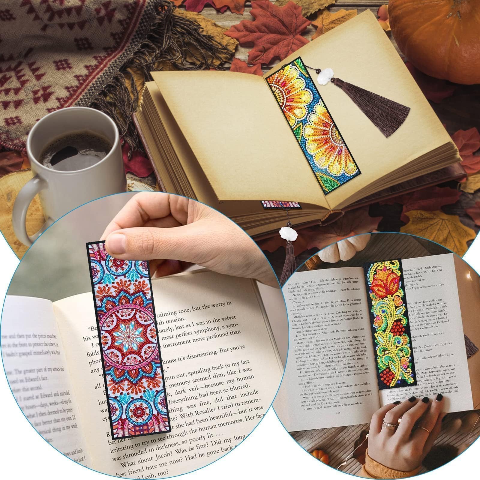 6 Pz Segnalibro Piuma con Ciondolo 5d DIY Diamante Pittura Bookmark Set Clip Marcatori di Libro