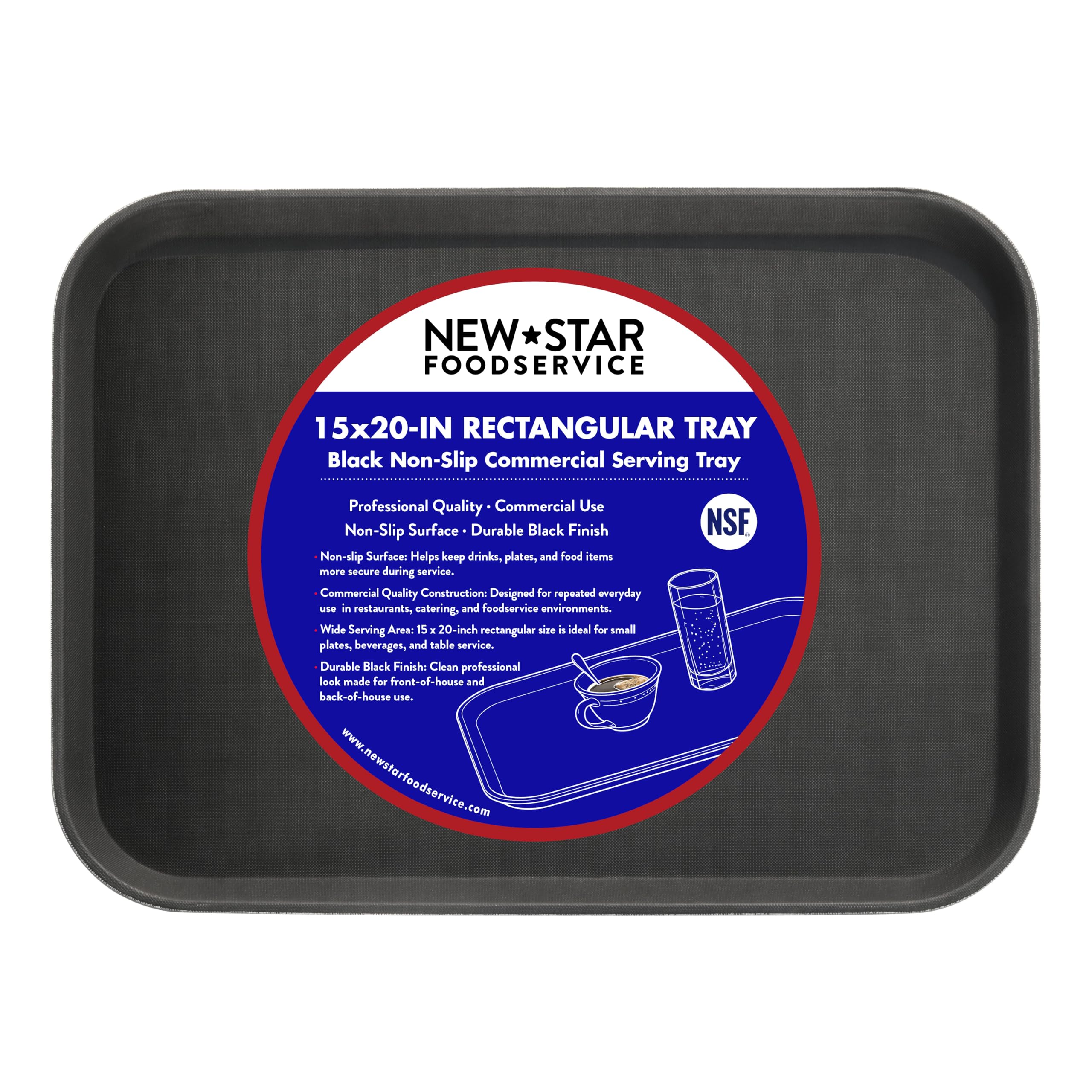 New Star 25156 NSF Plastic Rectangular Rubber Lined Non-Slip Tray, 15 by 20-Inch, Black
