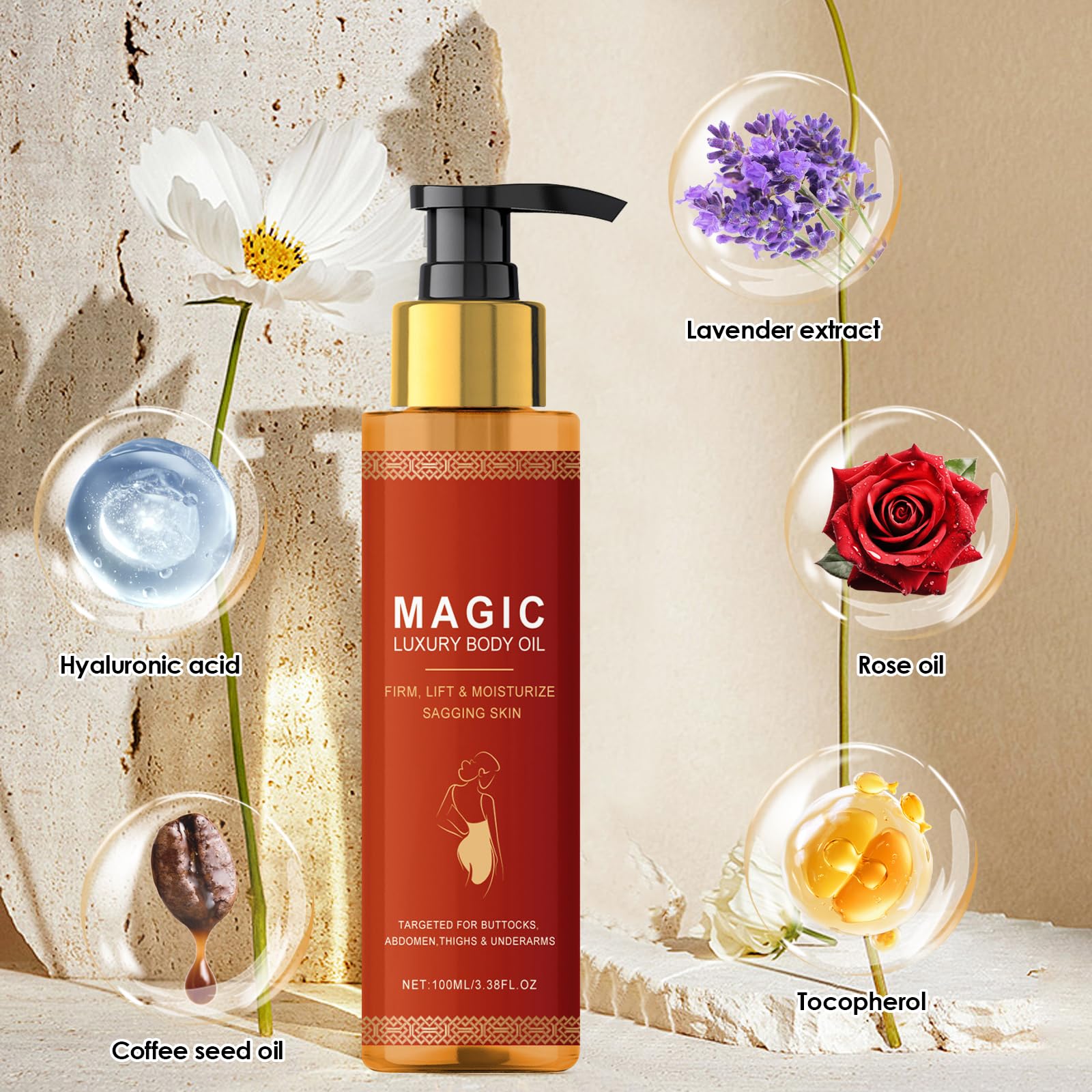 Yooyan Body Oil, Glow Tight Body Oil Life Lifting Skin Firming Beauty for Dry Reduces Fine Lines Sag Care Gentle Formula All Skin Types - Image 2