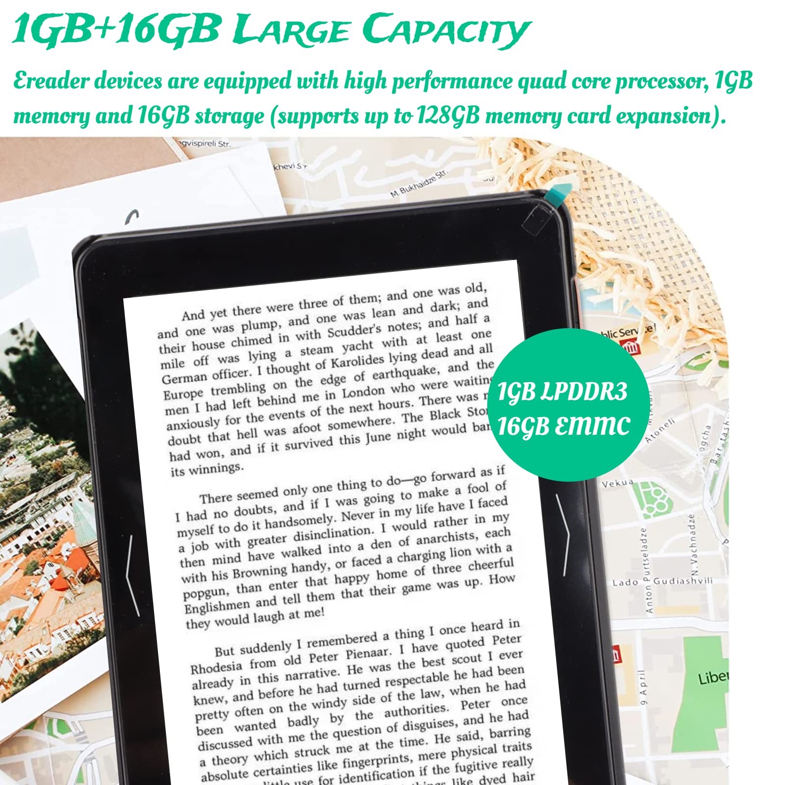 Ereader, Schermo a Inchiostro HD da 6 Pollici, 1448x10726, Lettori di Ebook per Android 8.1, Ebook Quad da 1 GB da 16 GB, WIFI BT, Dispositivo di Lettura Elettronica per