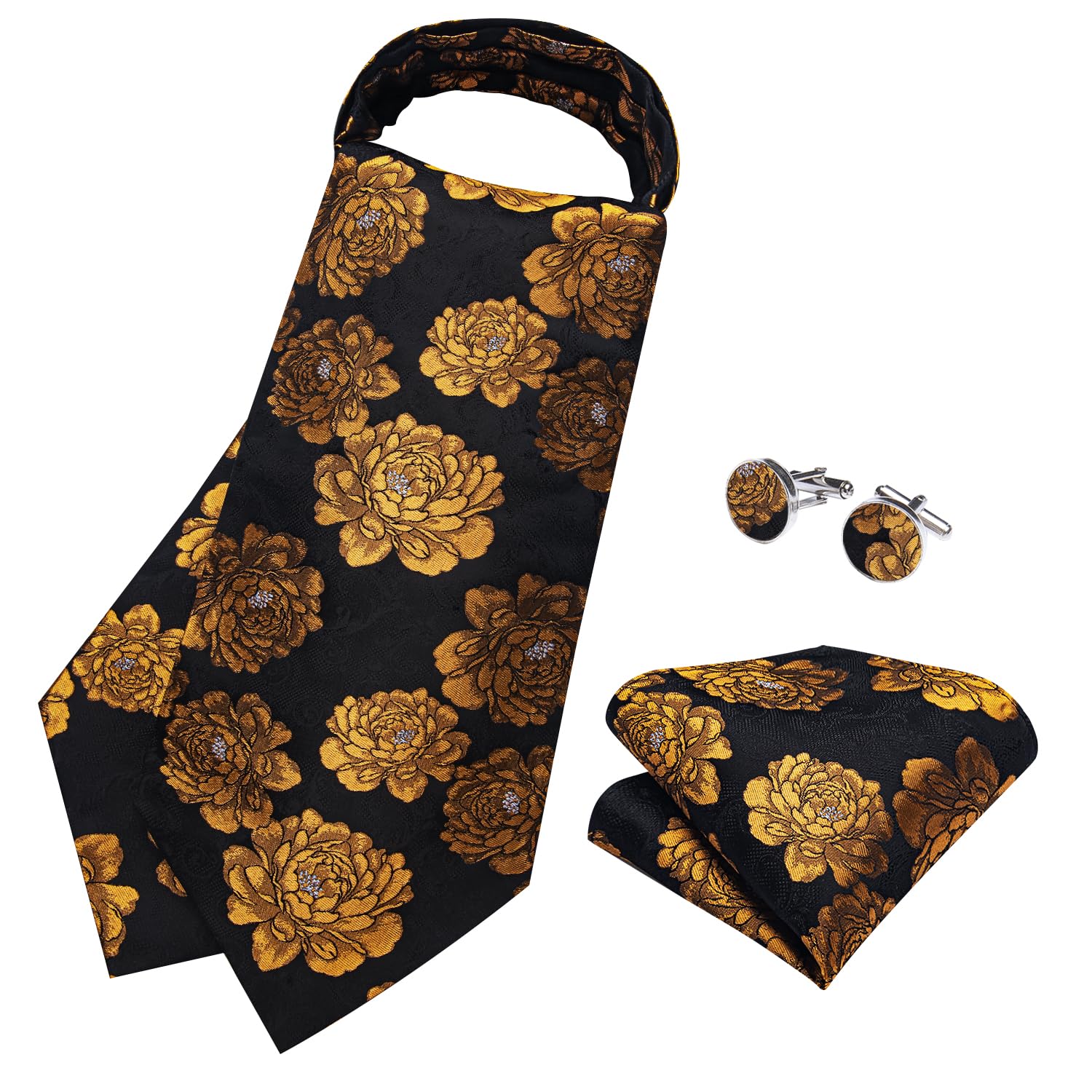 DiBanGu Jacquard Woven Ascot Silk Cravat Set for Men Wedding