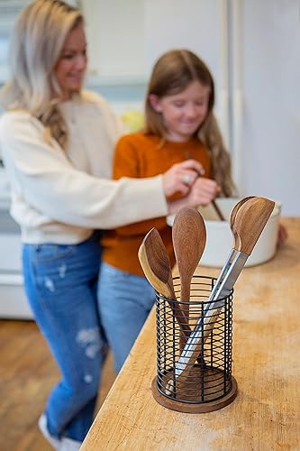 Miniatura 8 de Emerson Ergonomics Soporte para utensilios de cocina de madera y metal, organizador de escritorio multiusos para mostrador