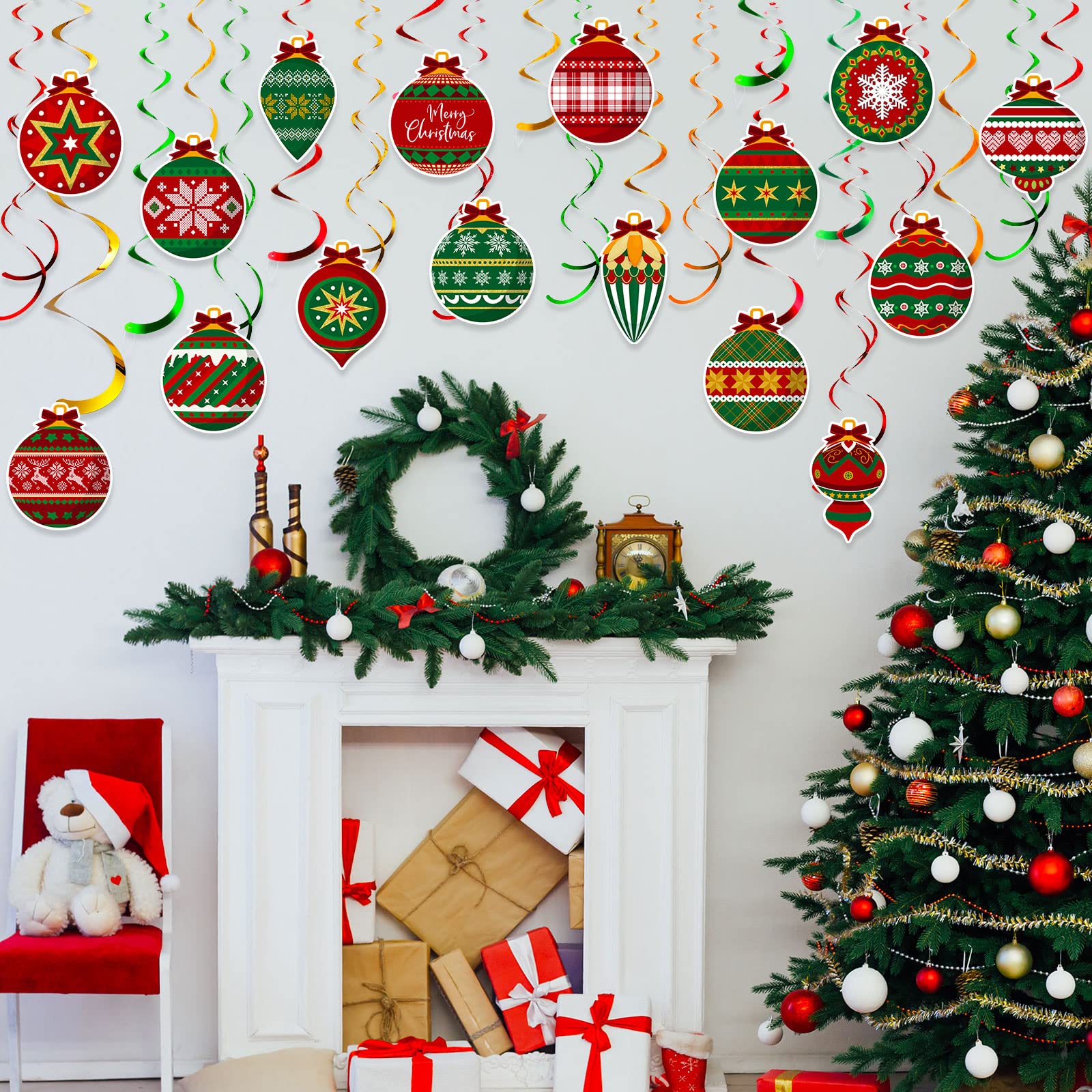 Pack 30 Adornos Colgantes De Navidad Remolino – Decoraciones De Papel De Aluminio Para Techo, Fiestas Y Exterior