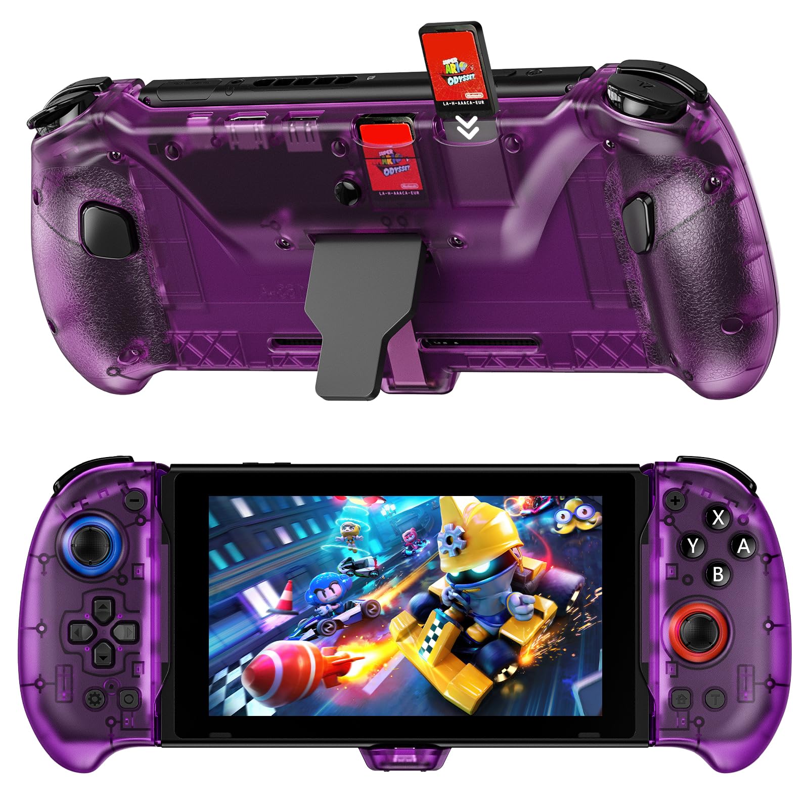 NexiGo Gripcon con Hall Effect, Supporto e Uscita HDMI per Dock TV, Joystick a Sensore Hall per Switch/Switch OLED, modalità Portatile, HDMI Supportato 4K/1080P e Porta USB 3.0, Viola