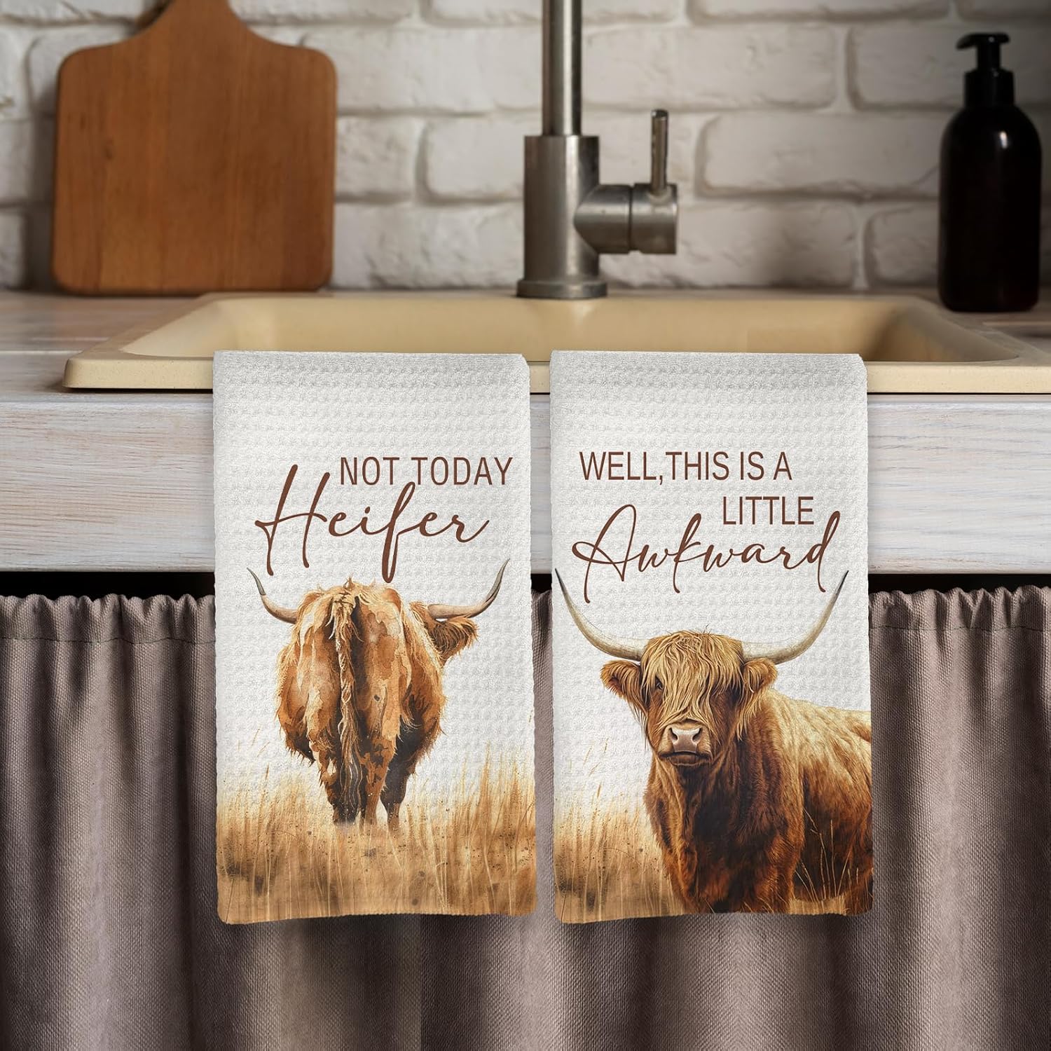 Hightland Western Cow Decor Bathroom Towels Set of 4, Farmhouse Hello Sweet Cheeks Hand Towel Decorative Set, Hightland Cow Lover Gifts Hand Tea Towels 16x24In Dish Cloths & Dish Towels