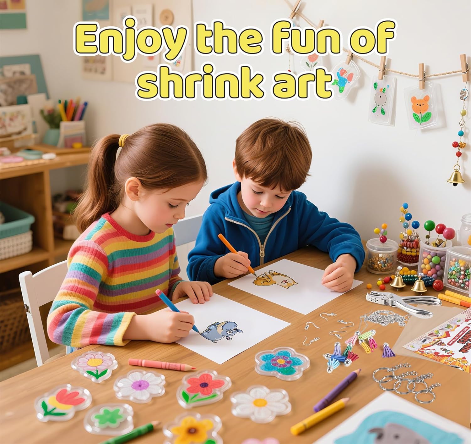 186 Shrinky Dink Sheets kit, Shrinky Sheets Keychain kit Including 25 Sheets Shrinky Plastic Paper, Tassels, Keychain, Open Iron Ring, Earrings, Pearl chain and Hole Punch for Creative Craft Marking