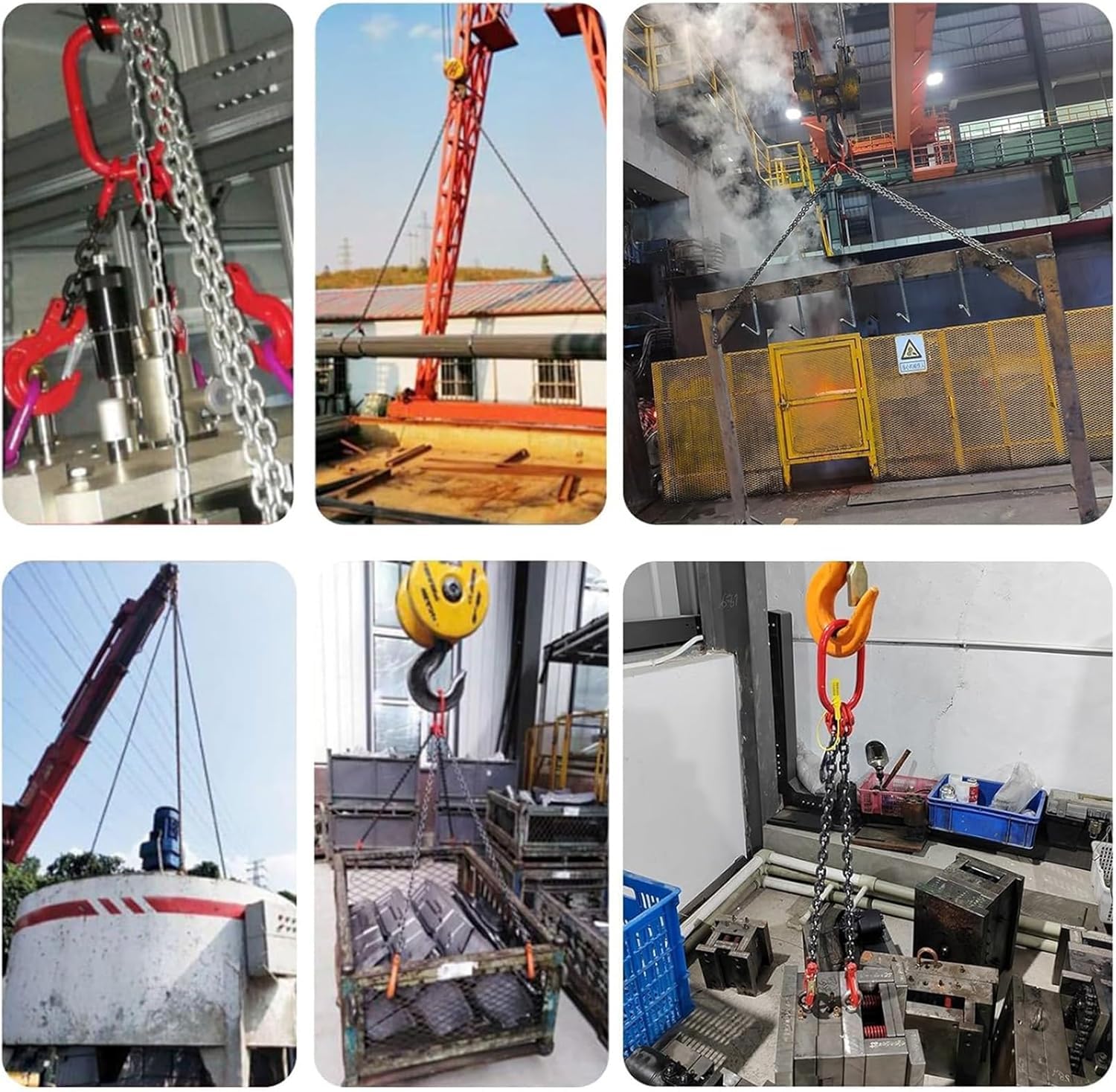 G80 - Cadena de aleación de acero con ganchos de agarre y eslinga para seguridad de carga, remolque y manejo, eslingas de cadena industriales resistentes (capacidad de 1 tonelada)