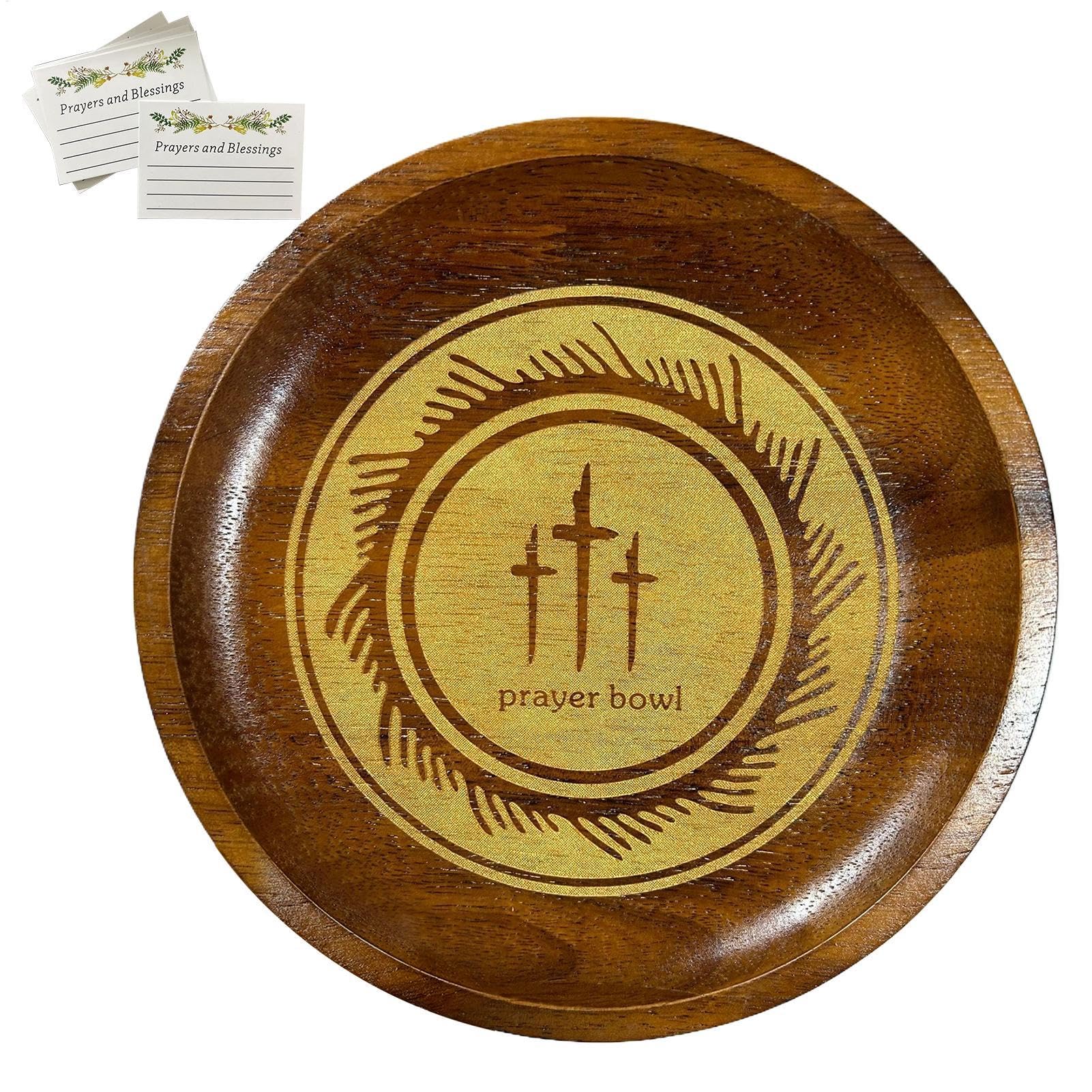 Cuenco de oración de madera con tarjetas de bendición para regalar en comuniones y bautizos