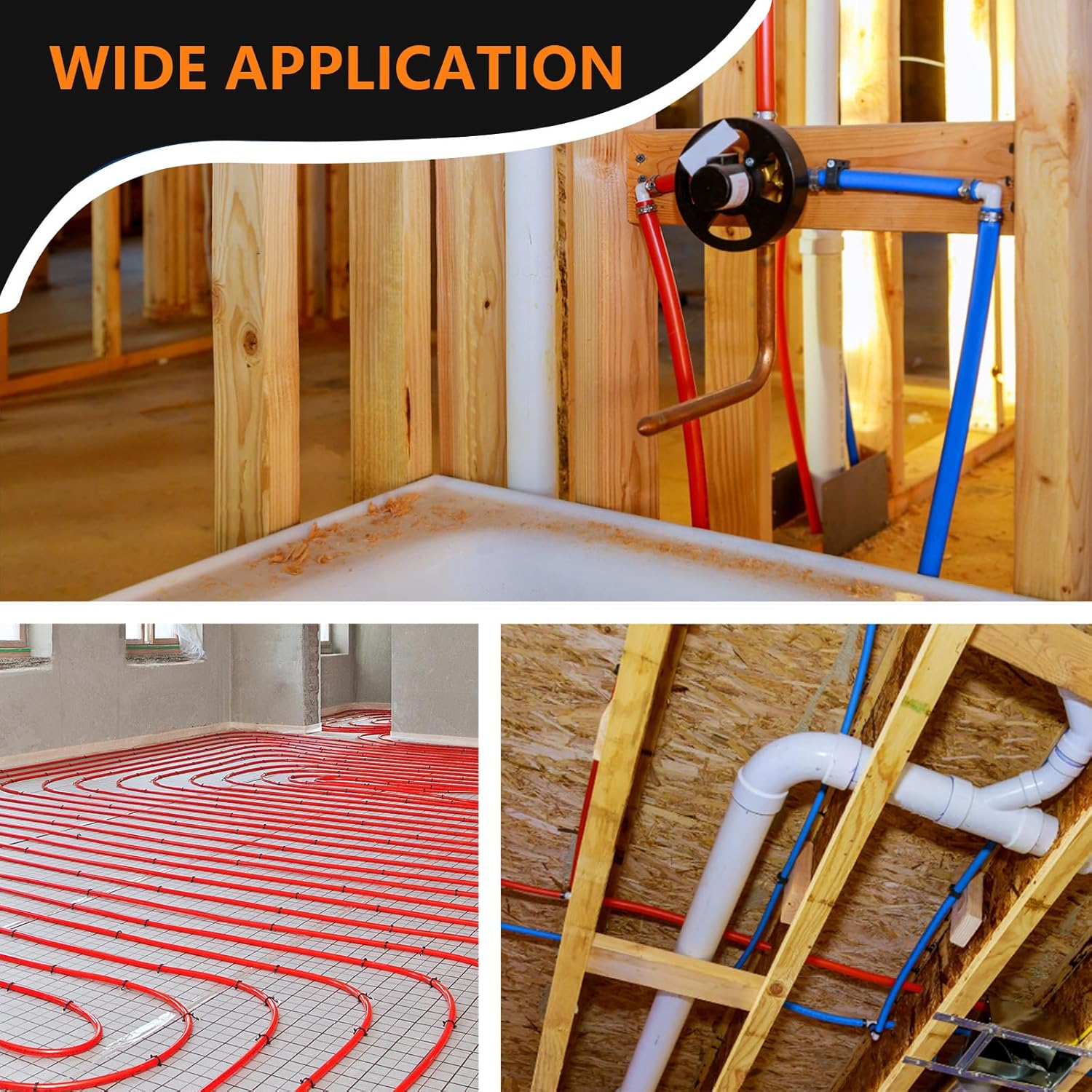 100FT HeSun 1/2 Inch PEX-B Pipe, Blue Pex B Tubing with 1/2" 24PCs Pex Brass Fittings and 50PCs Cinch Clamp Rings, Pipe Cutter