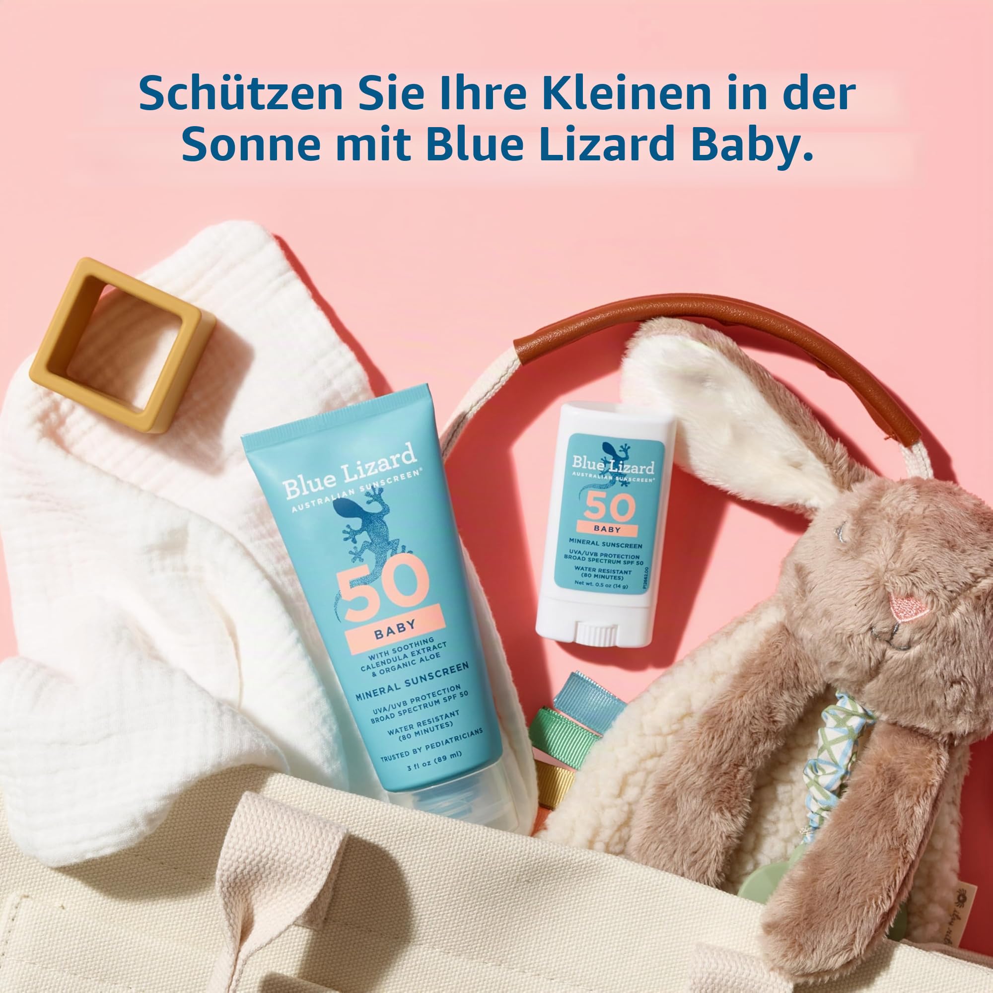 BLUE LIZARD Baby Mineral Sonnenschutz mit Zinkoxid, LSF 50+, wasserabweisend, UVA/UVB-Schutz mit Smart Cap Technologie, parfümfrei, 85 g Tube