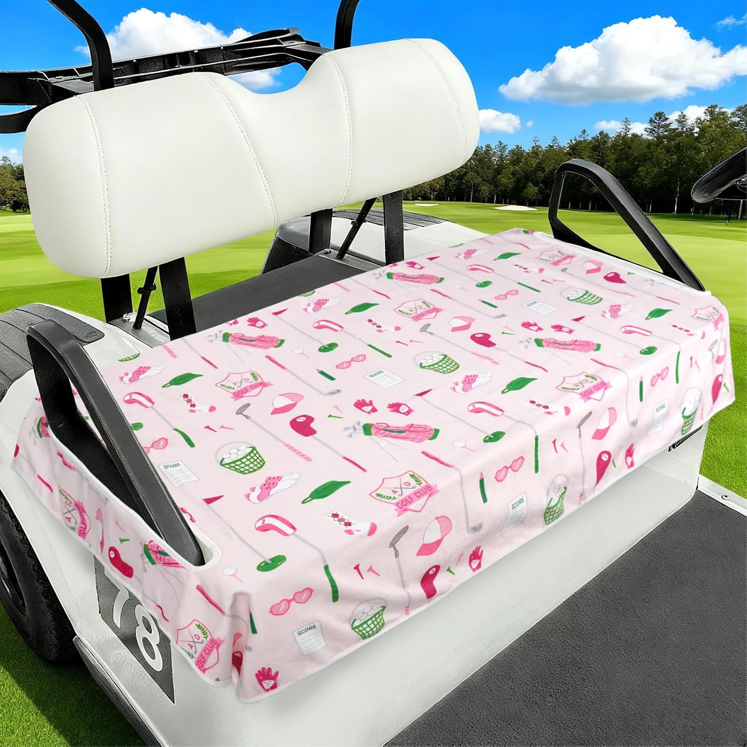 Golf Cart Seat Covers Club Car Golf Cart Accessories for Men Women Golf Carts Seat Towel Blanket 2-Seat Golf Cart Decorations