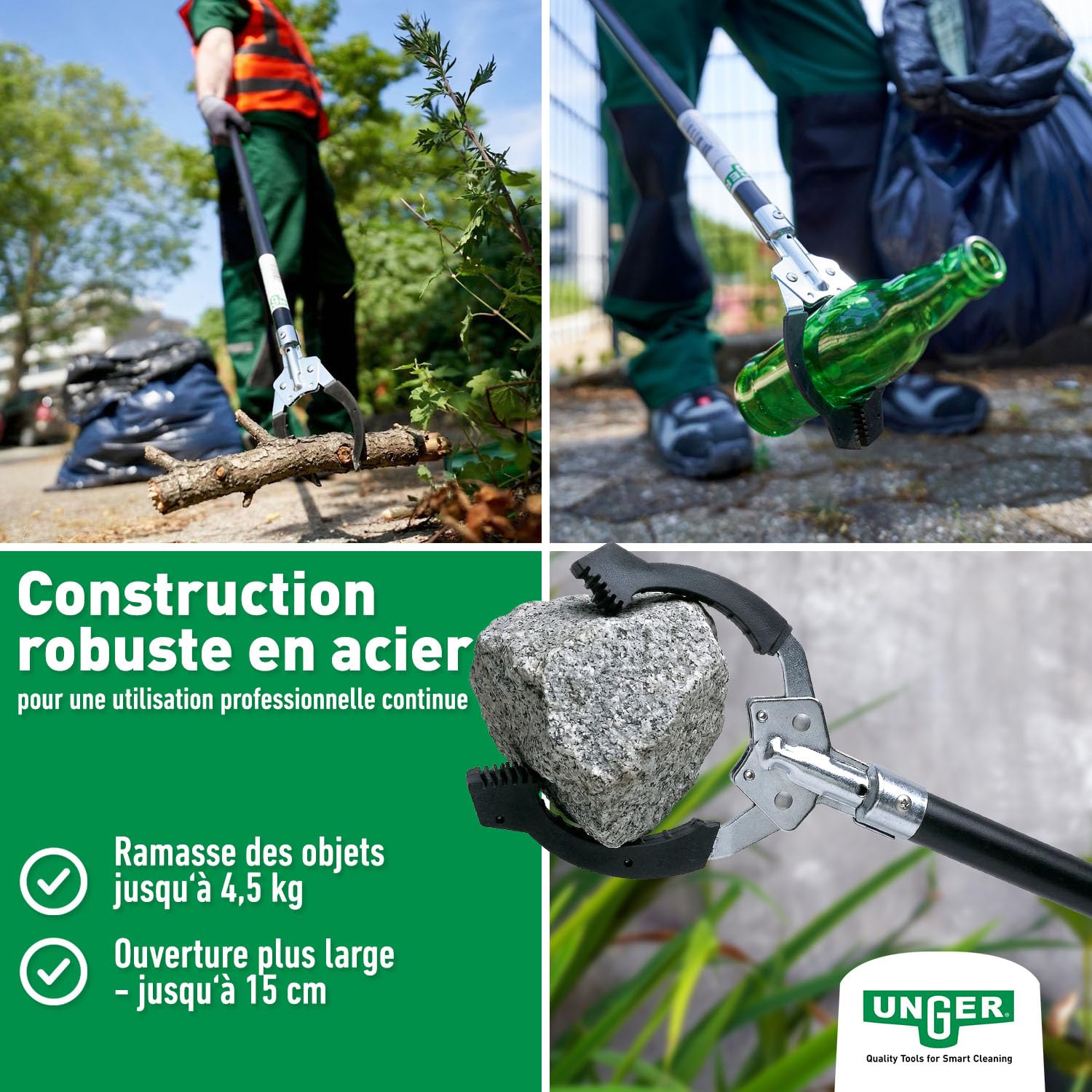 UNGER NiftyNabber Pro NN400 Pince à déchets multifonction avec poignée en caoutchouc 40 cm