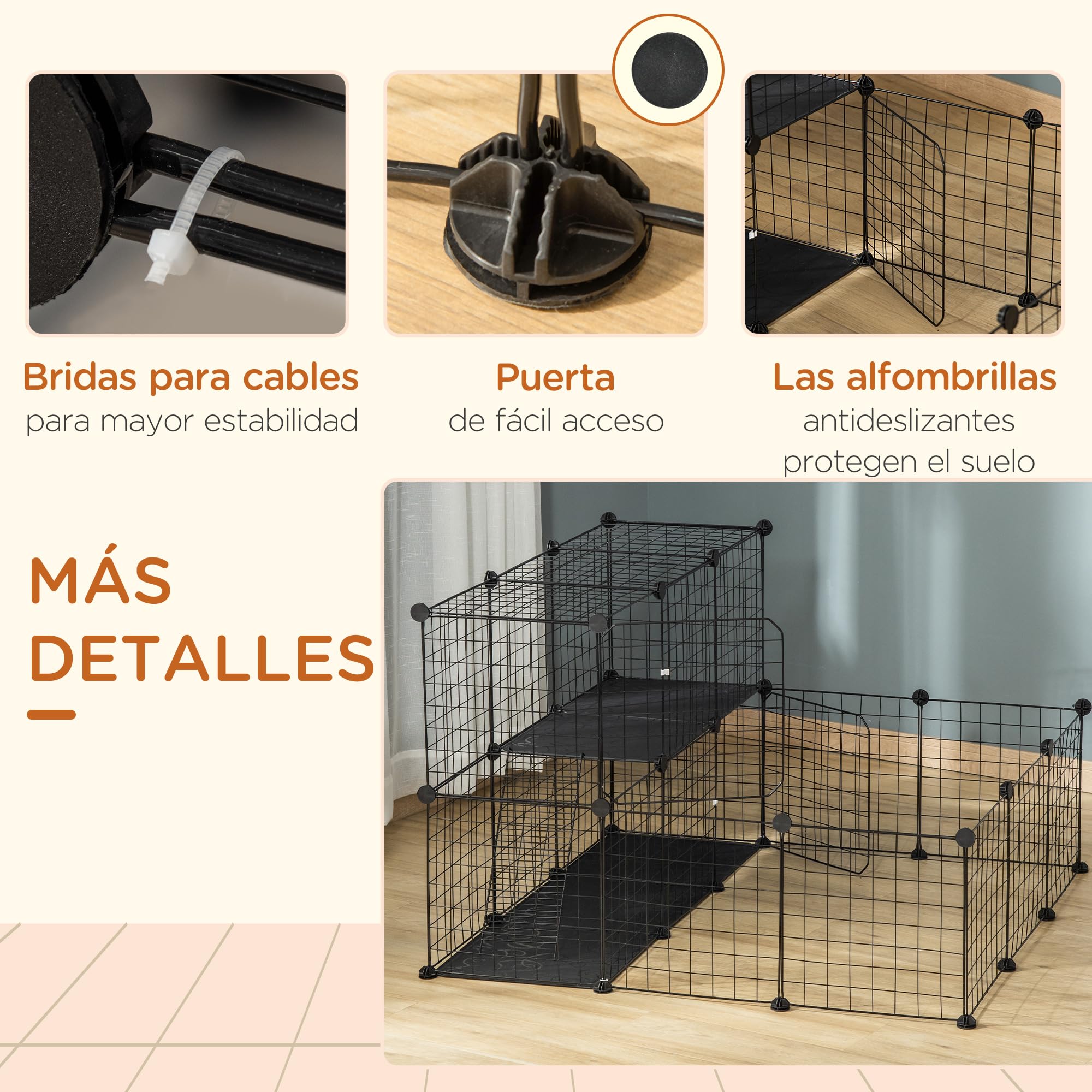 PawHut Valla para Animales Pequeños DIY con 24 Paneles Parque para Mascotas con Malla Metálica Jaula Modular para Cobayas Conejos Chinchillas 105x105x70 cm Negro