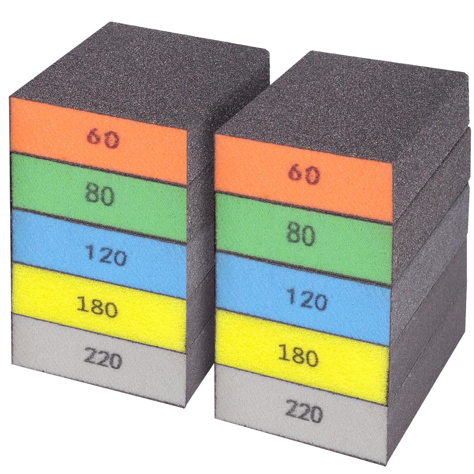 10 Pcs Sanding Sponge, Washable and Reusable Sanding Block 60/80/100/120/180/220 Grit Sand Paper Assortment for Wood Drywall Metal Glasses Sandpaper Block Sand Paper Brick