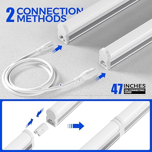 Miniatura 17 de Barrina Luz LED para tienda de 4 pies, 2200 lm, 4000 K blanco frío, accesorio LED T5, luces de tienda enlazables, luz de techo y debajo del Brillo