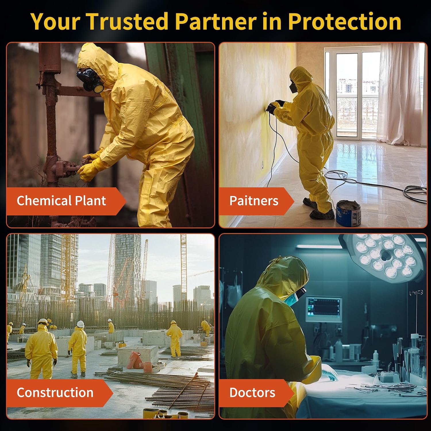 Heavy Duty Industry Safety Hazmat Suits - Yellow Disposable Chemical Protective Coverall with Type 4/5/6
