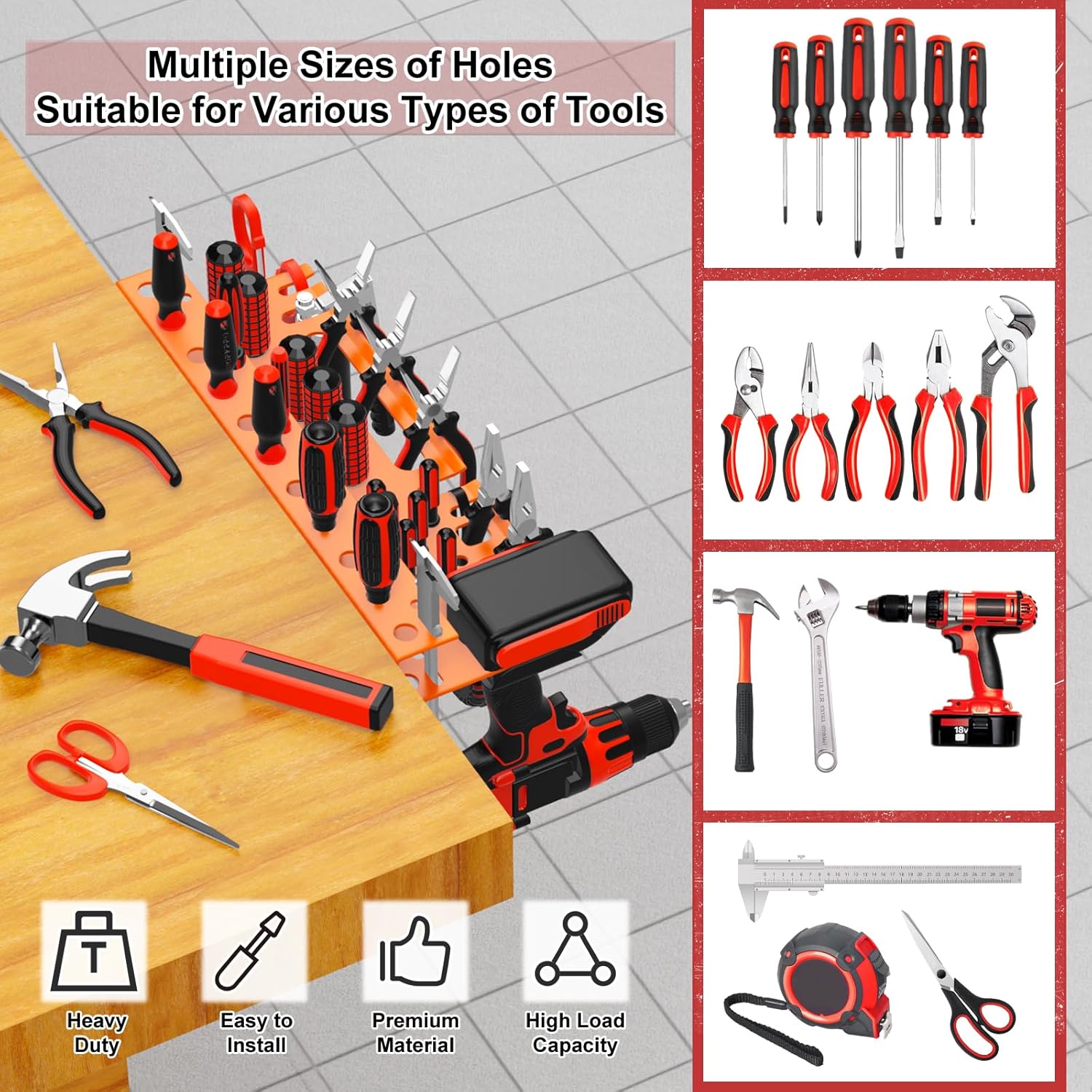 Metal Screwdriver Organizer, Wall Mount Plier Organizer Hammer Holder, Hand Tool Storage Rack for Garage Workshop Workbench(orange, 1PC)
