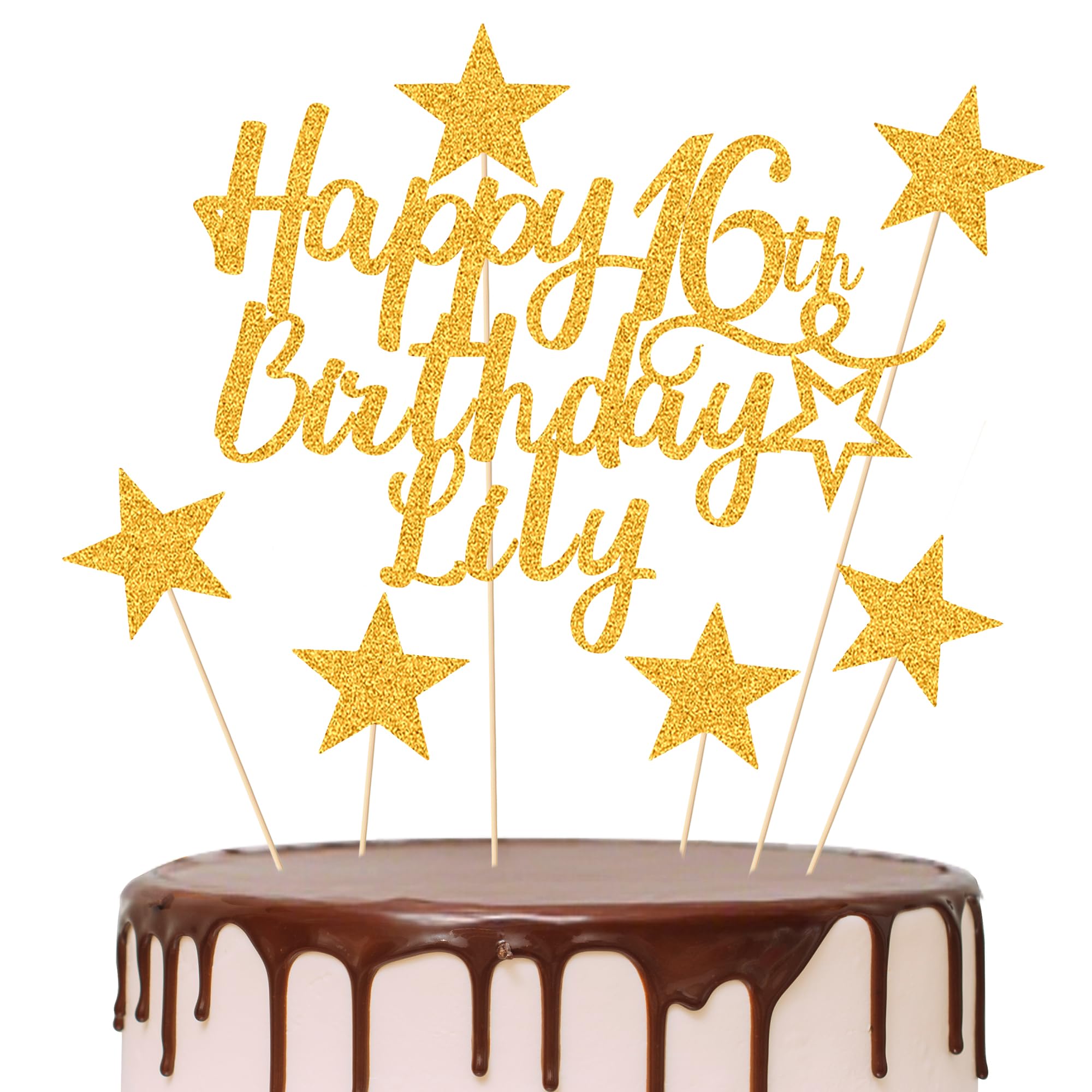 EDSG 2 Sets Personalised Happy Birthday Cake Topper, Double-Sided Glitter Cake Toppers Birthday Party Decoration for 13th 16th 18th 21st 30th 40th 50th 60th 80th(Champagne Gold-2pcs) — view 7