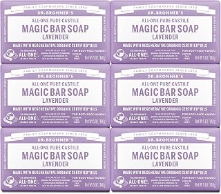 Dr. Bronner's Pure-Castile Magic Soap Bars (Lavender, 5 oz, 6-Pack)- Bath Soap with Regenerative Organic Certified Oils- For Face, Body & Hair - Gentle, Biodegradable, Vegan- Bar Soaps for Men & Women
