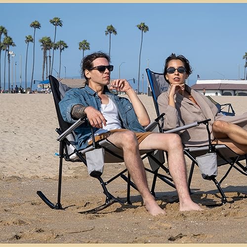 Miniatura 7 de ARROWHEAD OUTDOOR Silla mecedora plegable con portavasos grande, bolsillo lateral, plegable que ahorra espacio, balancín mejorado para campamento,