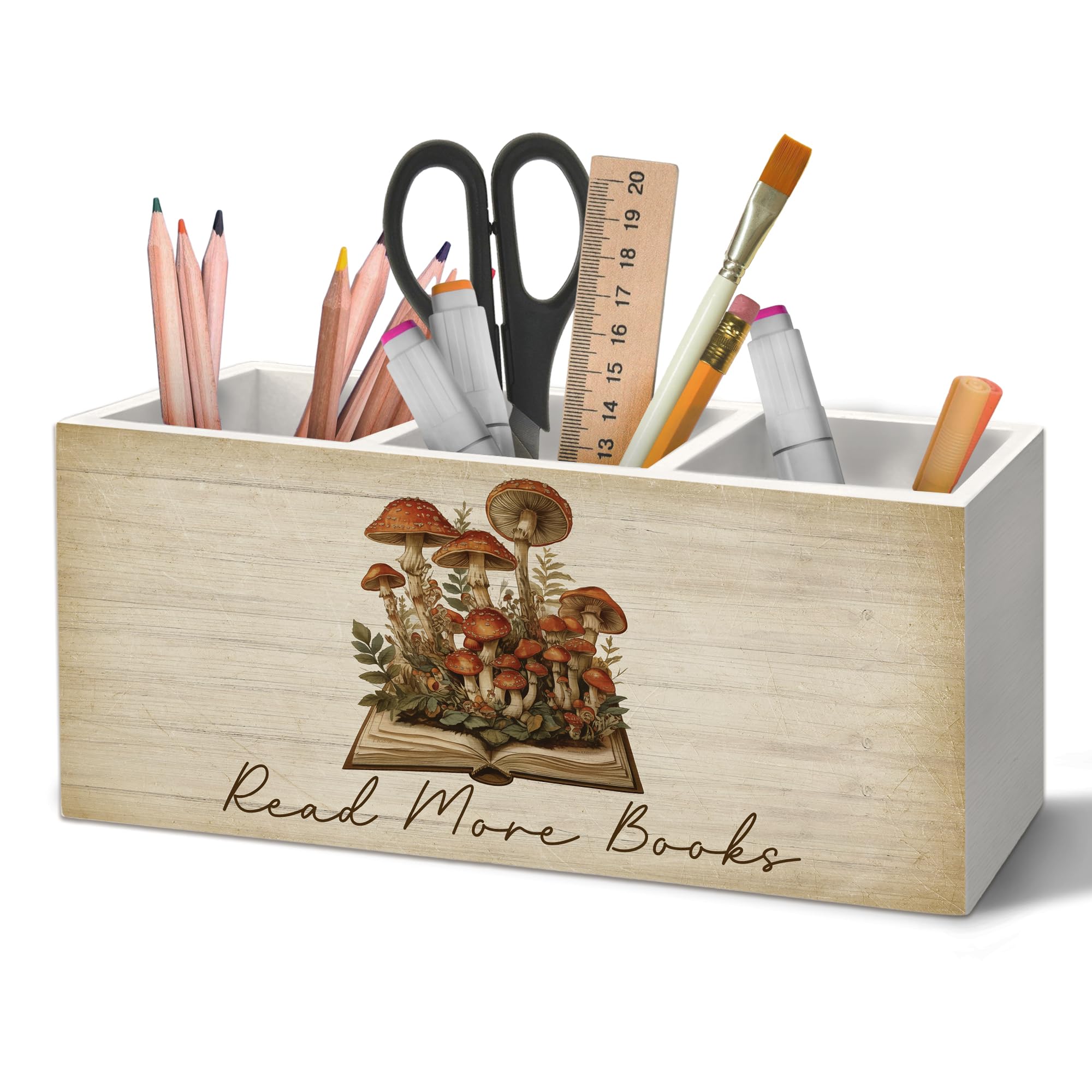 Pilz-Stifthalter für Klassenzimmer, Organizer für Schreibtischzubehör, Lesen Sie mehr Bücher, Buchbuch, Holzbox, Schreibtischdekorationen für Kinder, Leseecke, Ecke, Schuldekoration