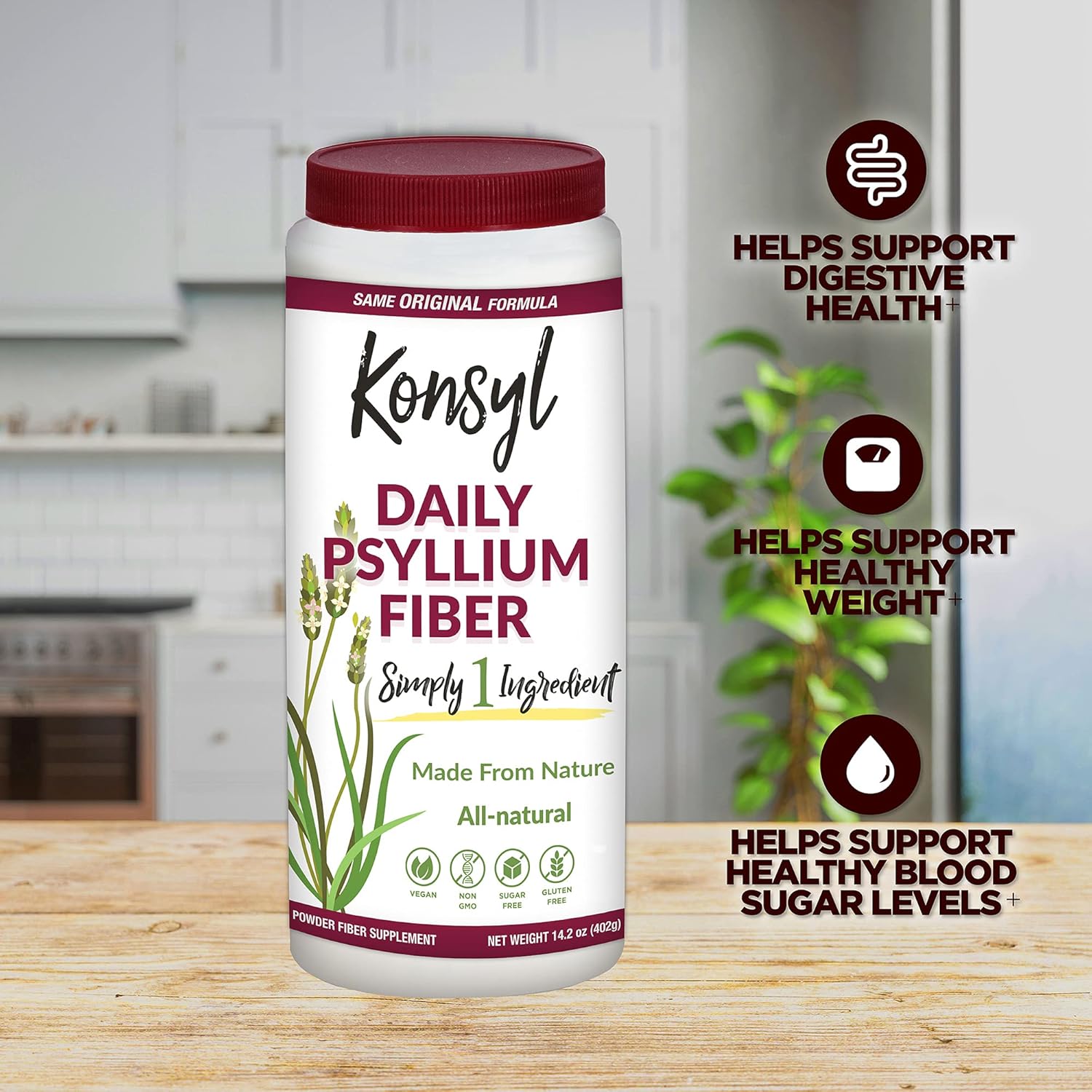 Konsyl Daily Psyllium Fiber Supplement Powder | All-Natural Psyllium Husk Powder, Soluble, Gluten-Free & Sugar-Free | 3 Pack - 402g Canister : Health & Household