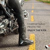Vista 2 de KRONOX Botas de motocicleta blindadas para hombres y mujeres, botas de equitación de ajuste cómodo con cremallera, suela antideslizante,