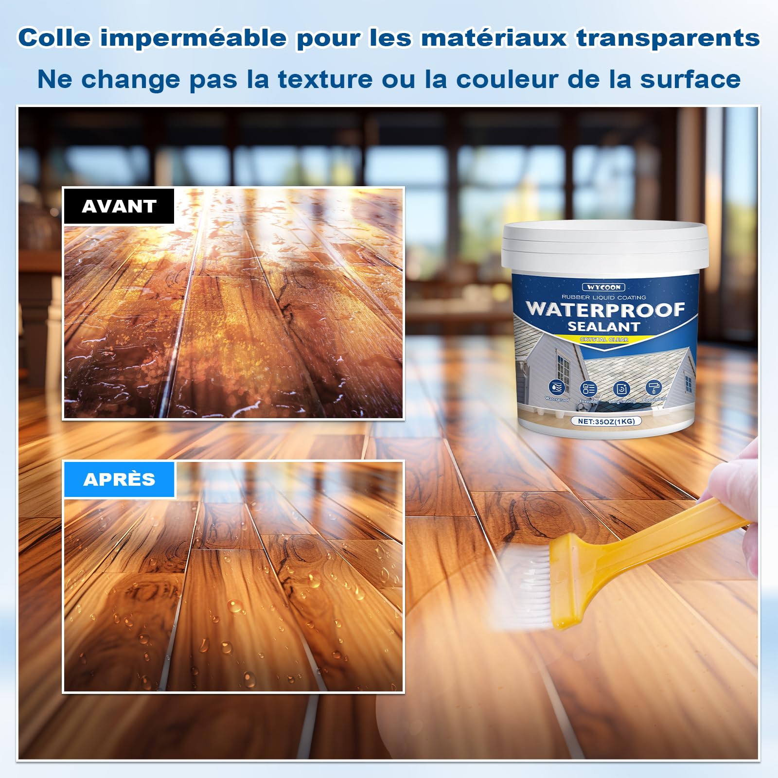 LiquiÉtanchéité Transparent 1KG | Agent Anti-Fuite Imperméable Intérieur/Extérieur | Réparation Fuites Salle de Bain, Toiture, Carrelage | Membrane Waterstop Incolore à Base d'Eau