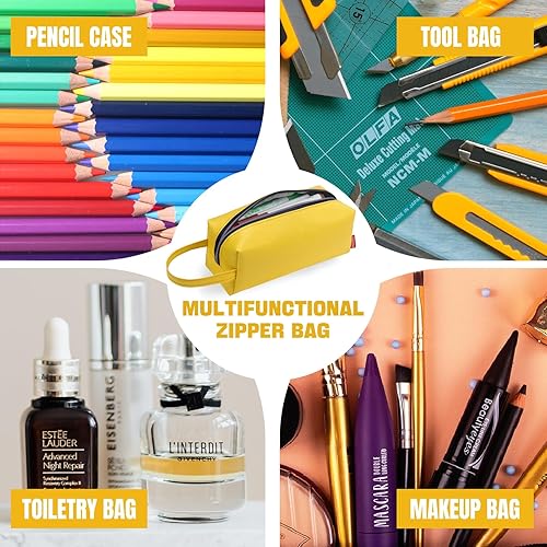 Miniatura 7 de Fmeida Estuche grande estético para lápices, bolsa de lápices amarilla, bolsa de lápices portátil, bolsa de almacenamiento para lápices simple,