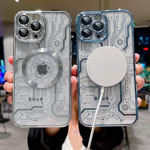 Miniatura 3 de VirgoCCY Funda para iPhone 13 Pro Max, compatible con fundas magnéticas MagSafe, diseño transparente de patrón chapado de lujo para hombres y