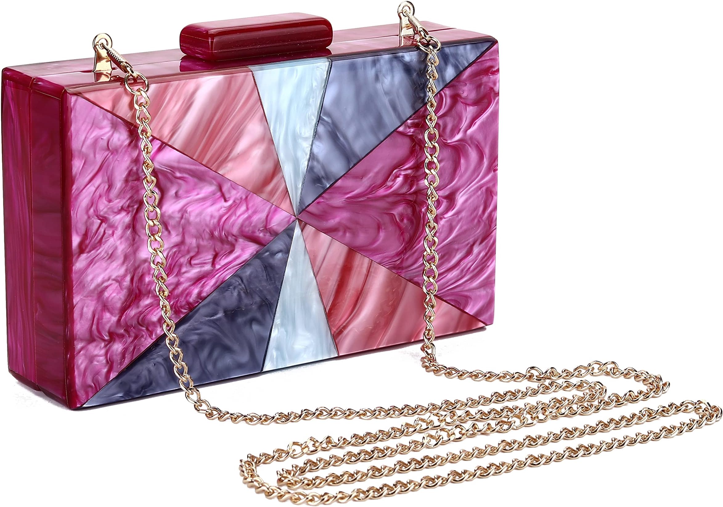 Women's Evening Bag Acrylic Clutch Purse for Women Formal Prom Wedding Party and Multicolor bar Pattern Evening Box Handbag