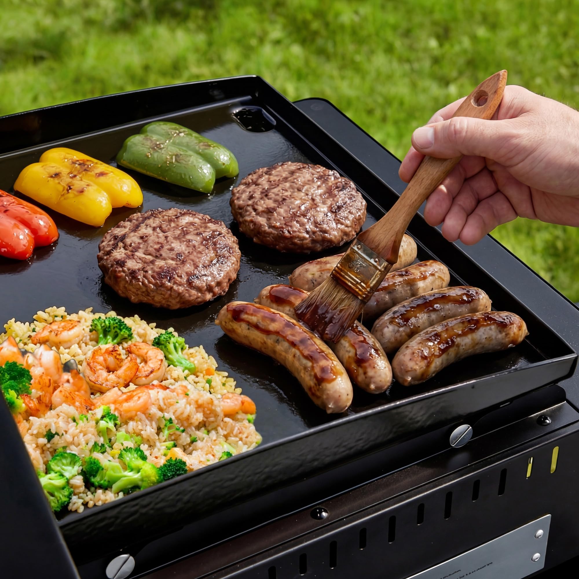 Royal Gourmet Plancha à Gaz Portable avec 2 Brûleurs de 2,5 KW, Plancha Gaz Exterieur avec Plaque de Cuisson Émaillée, Barbecue Gaz avec Pieds Réglables pour Jardin et Camping