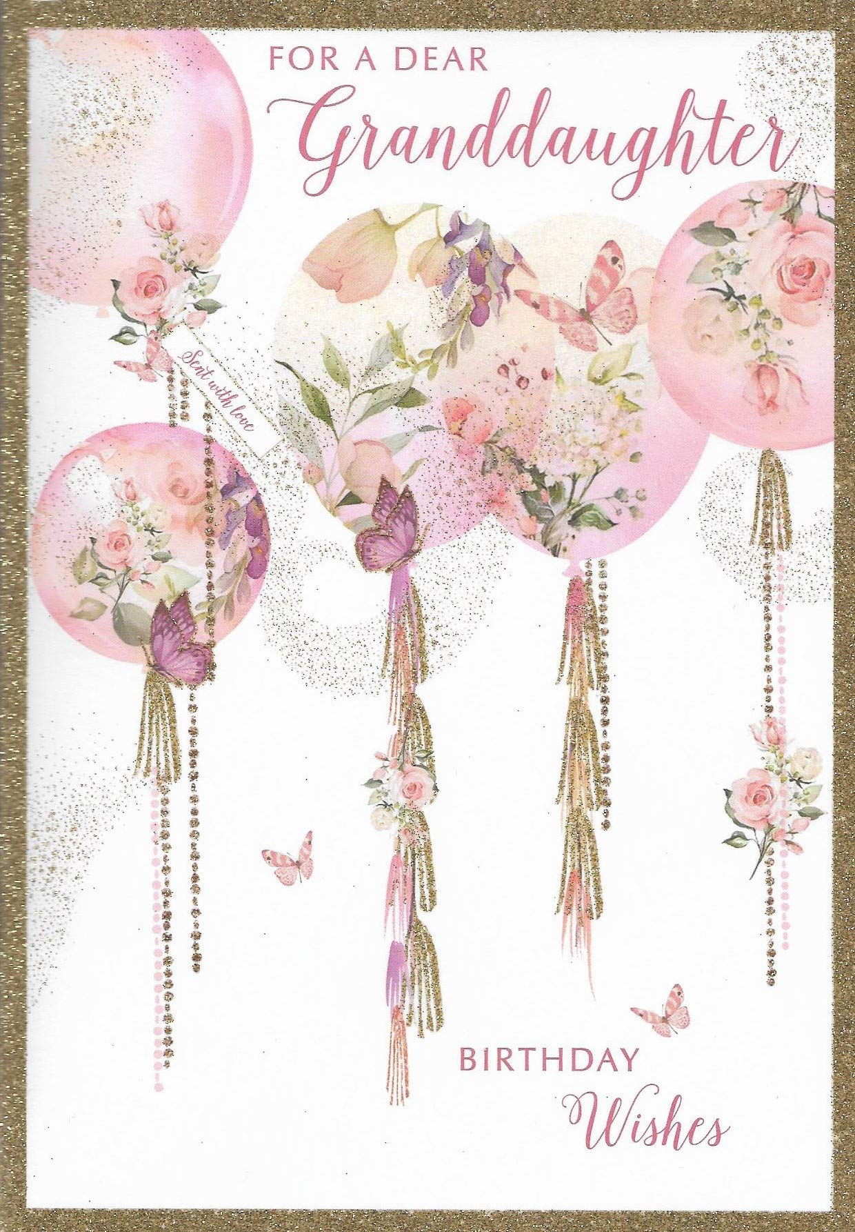 Pizazz Geburtstagskarte Für Enkelin – Mit Blumen, Ballons, Schmetterlingen & Glitzer, 163x235 Mm