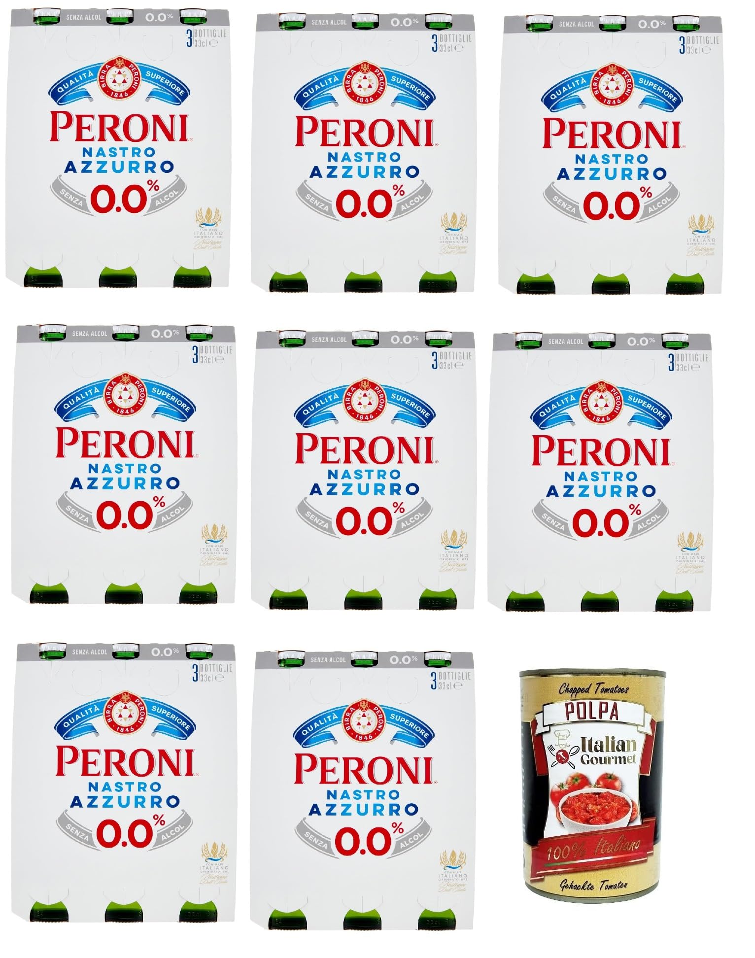 Italian Gourmet Birra zero analcolica 24 x 0,33l cerveza 0% sin alcohol claro | Gusto Leggero - Acompañamiento ideal para pizza, Grigliate e, peso neto total 7,92 L + Polpa 400 g