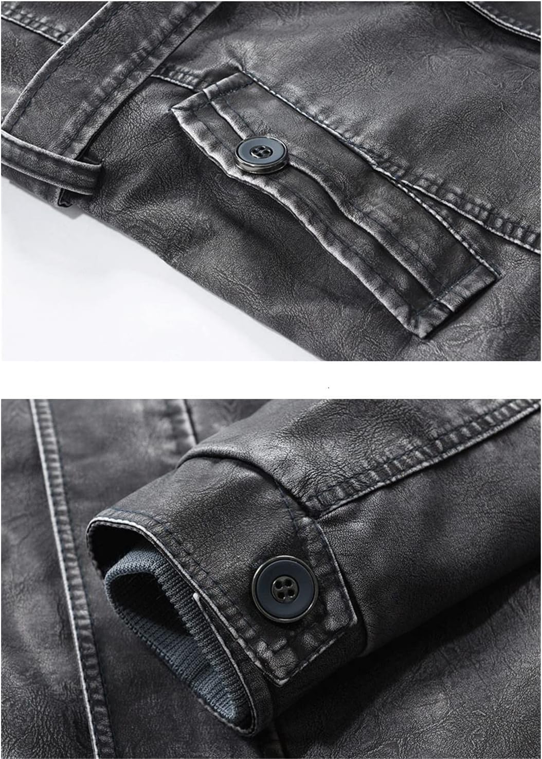Men Winter Long Thick Fleece Leather Parkas, Outfit Warm Casual Vintage Faux Leather Jacket Coat